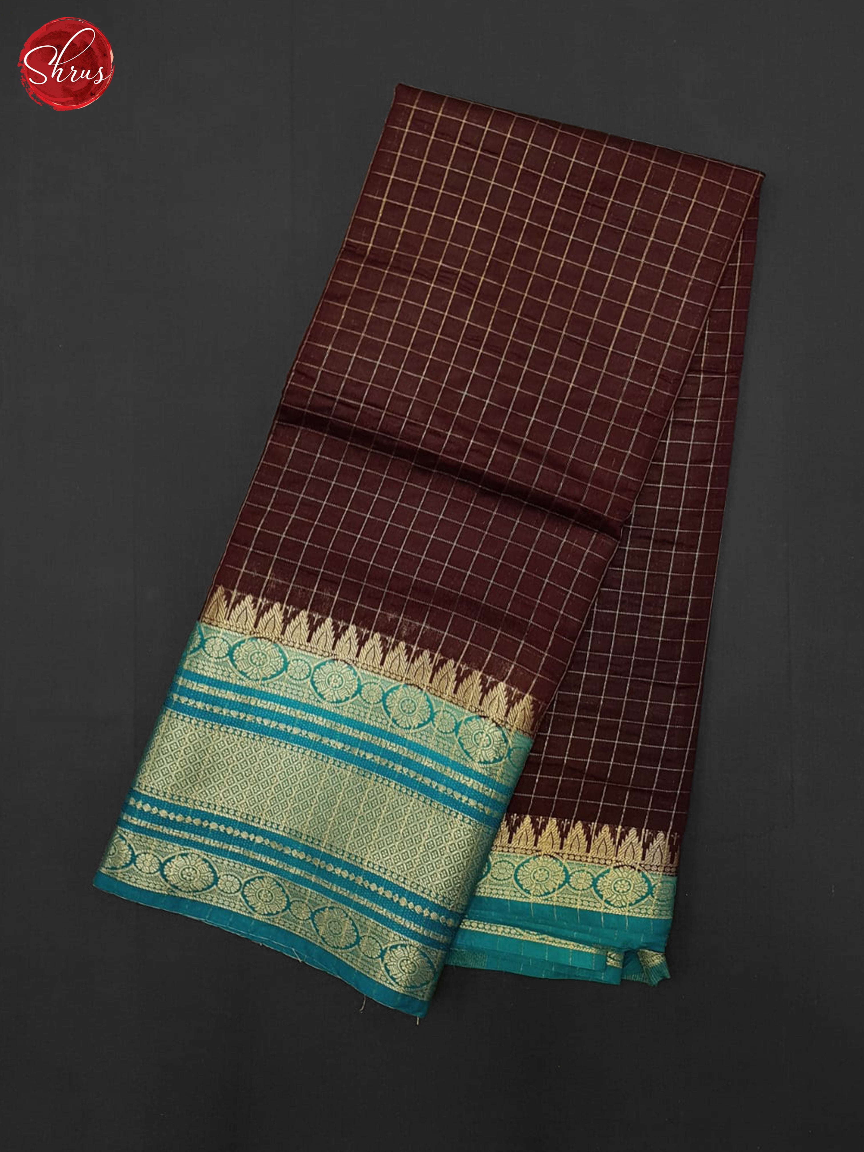 Brown & Blue - Semi Dupion Saree - Shop on ShrusEternity.com