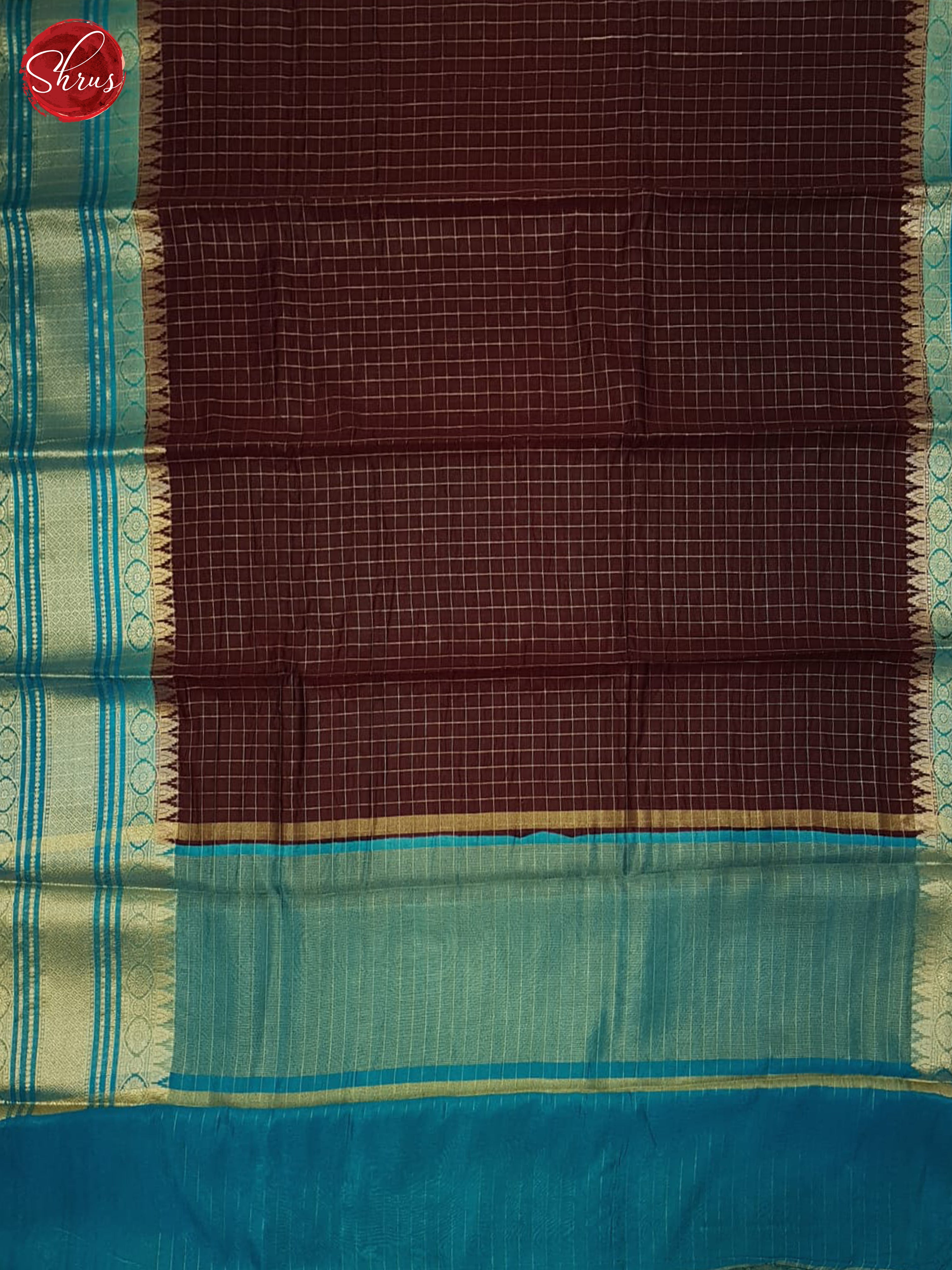 Brown & Blue - Semi Dupion Saree - Shop on ShrusEternity.com