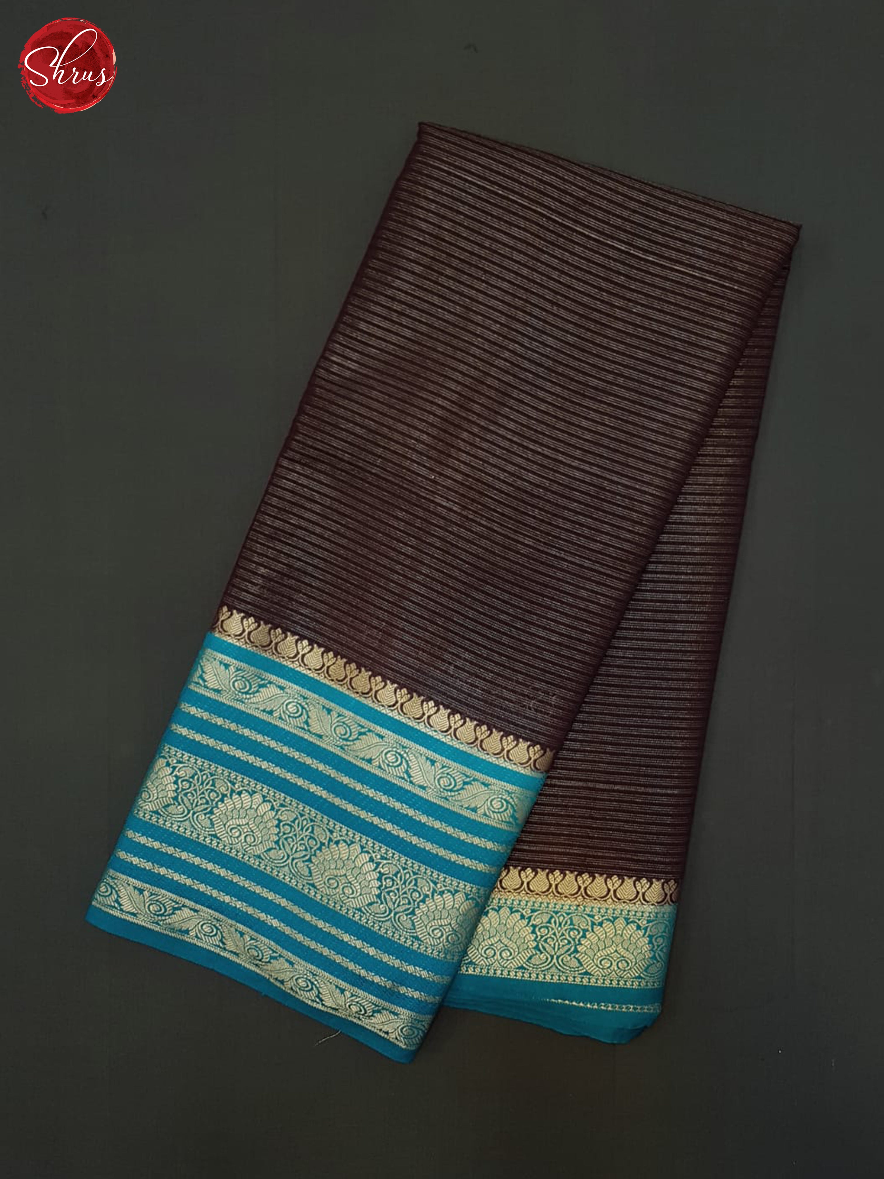 Brown  &  Blue - Semi Dupion Saree - Shop on ShrusEternity.com