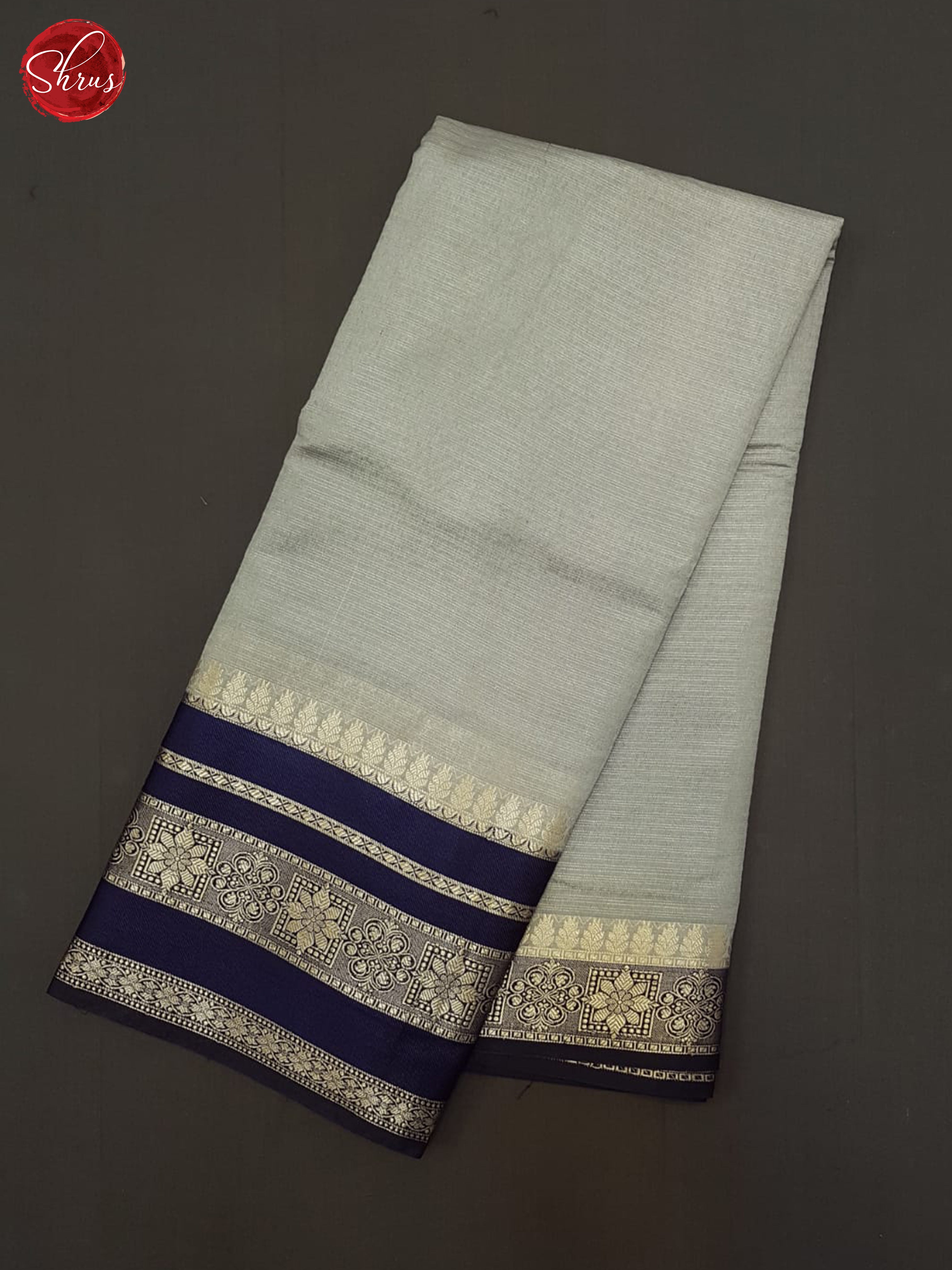 Grey & Blue - Semi Dupion Saree - Shop on ShrusEternity.com