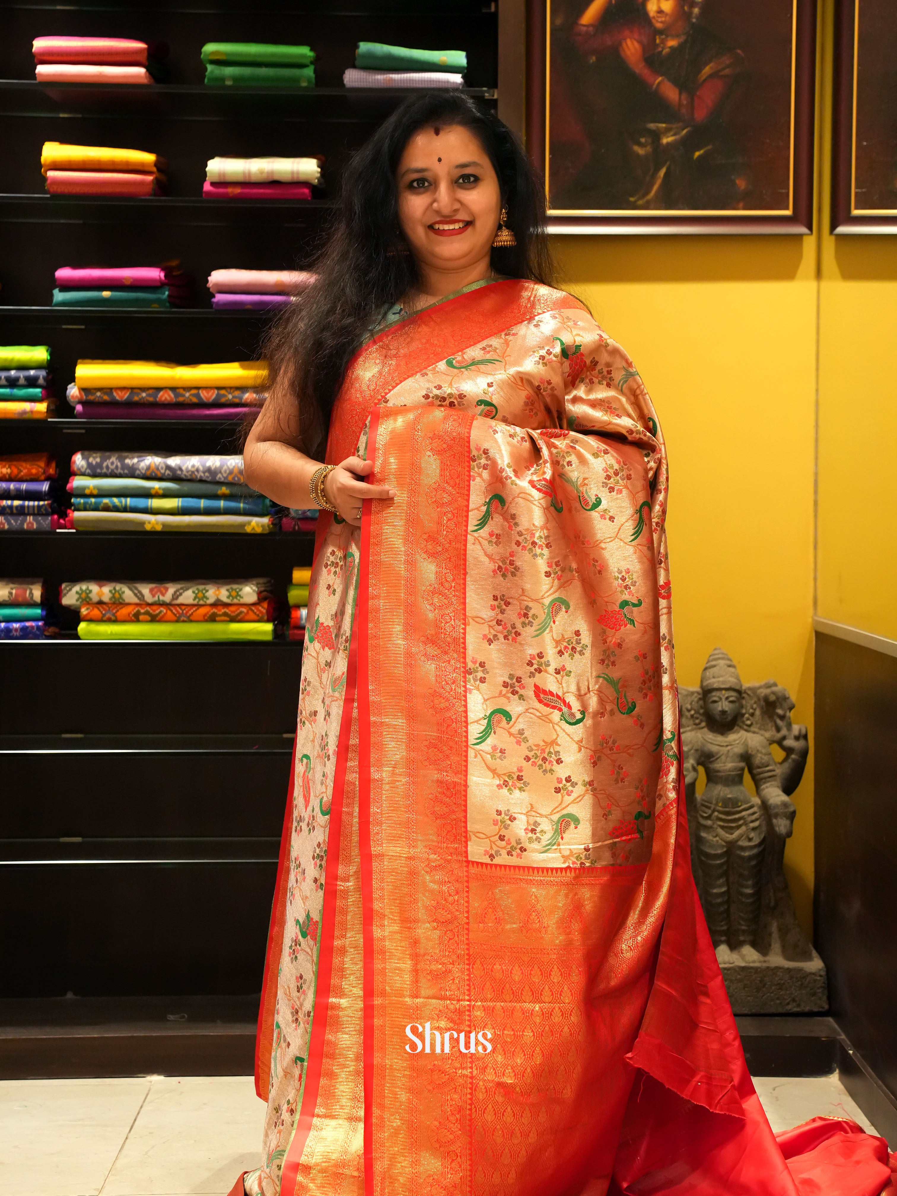 Red - Semi Tissue Saree