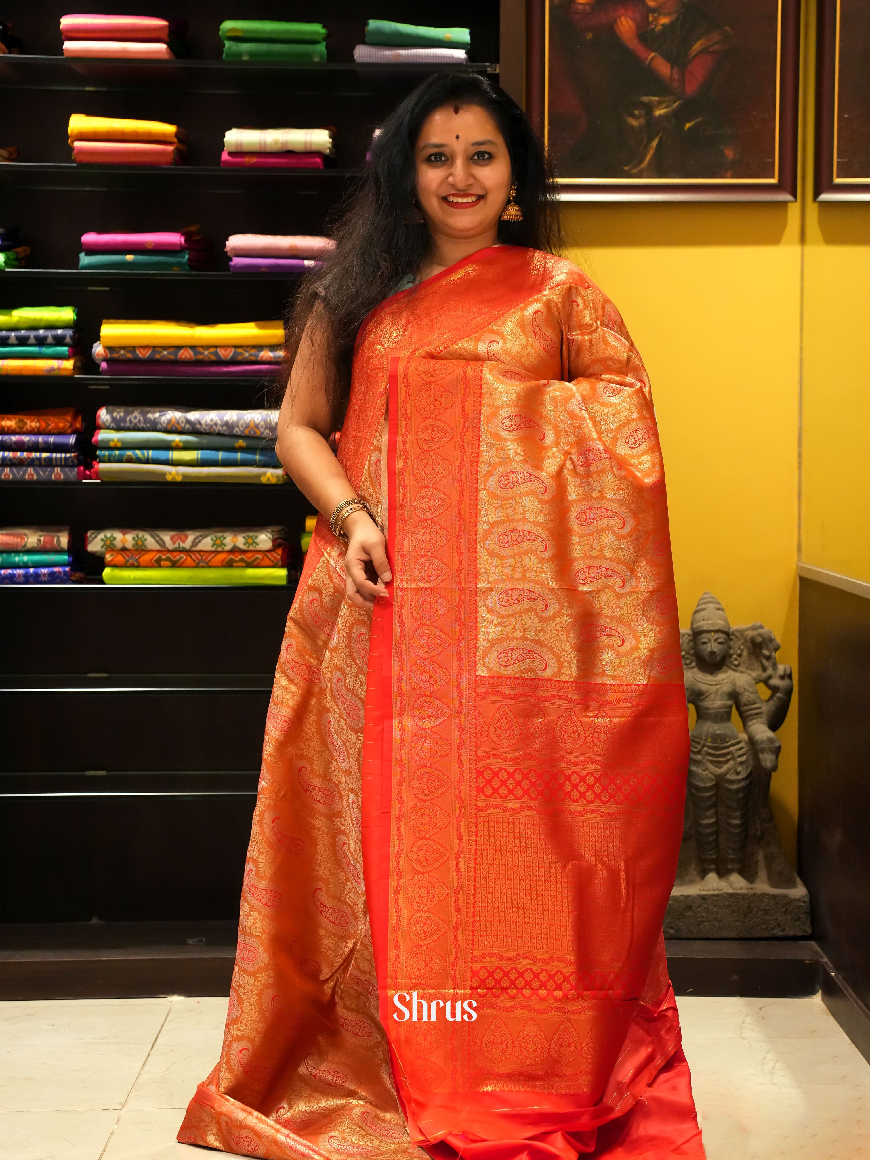 Red(Single Tone)- Semi Tissue Saree