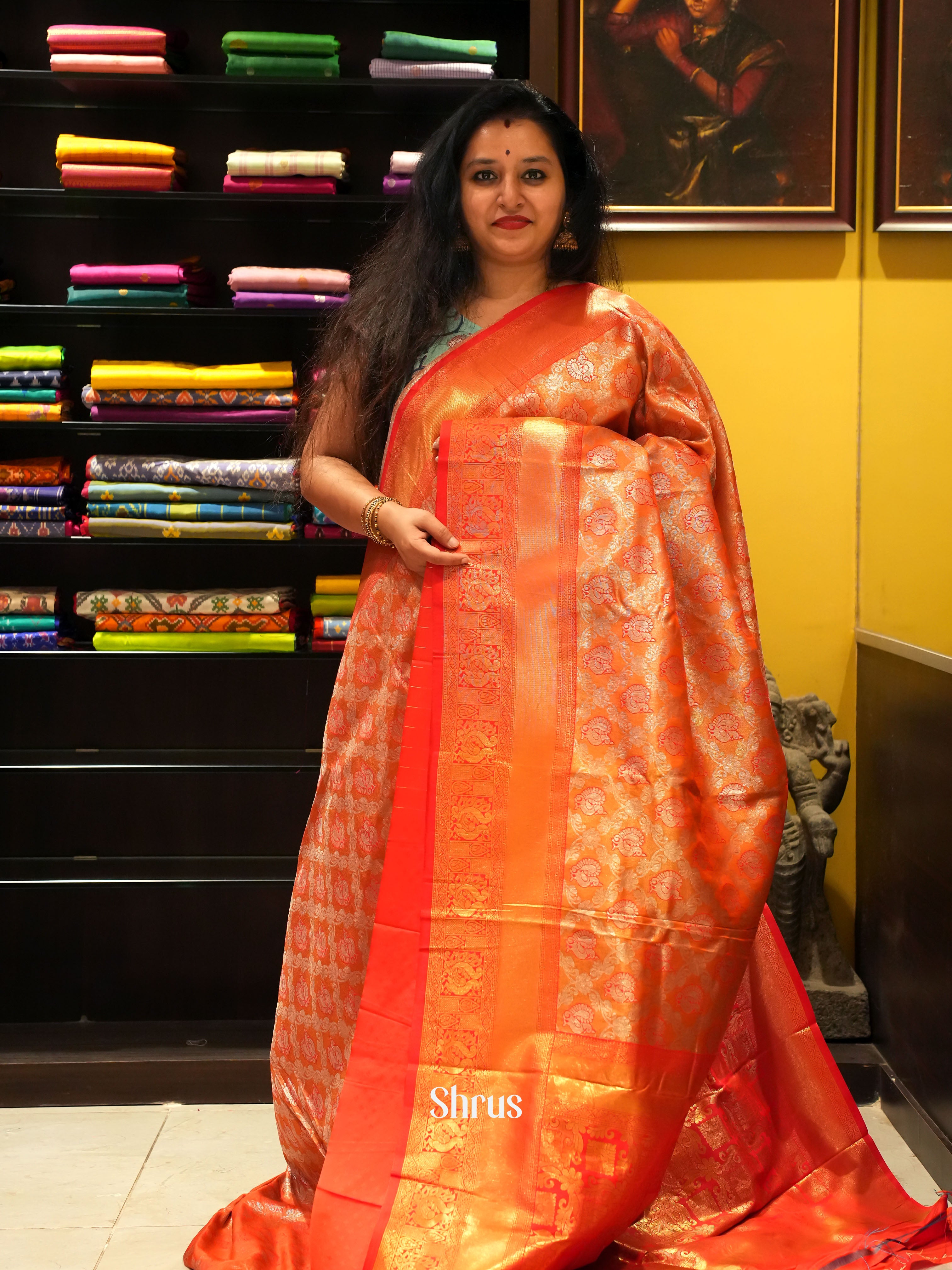 Red(Single Tone)- Semi Tissue Saree