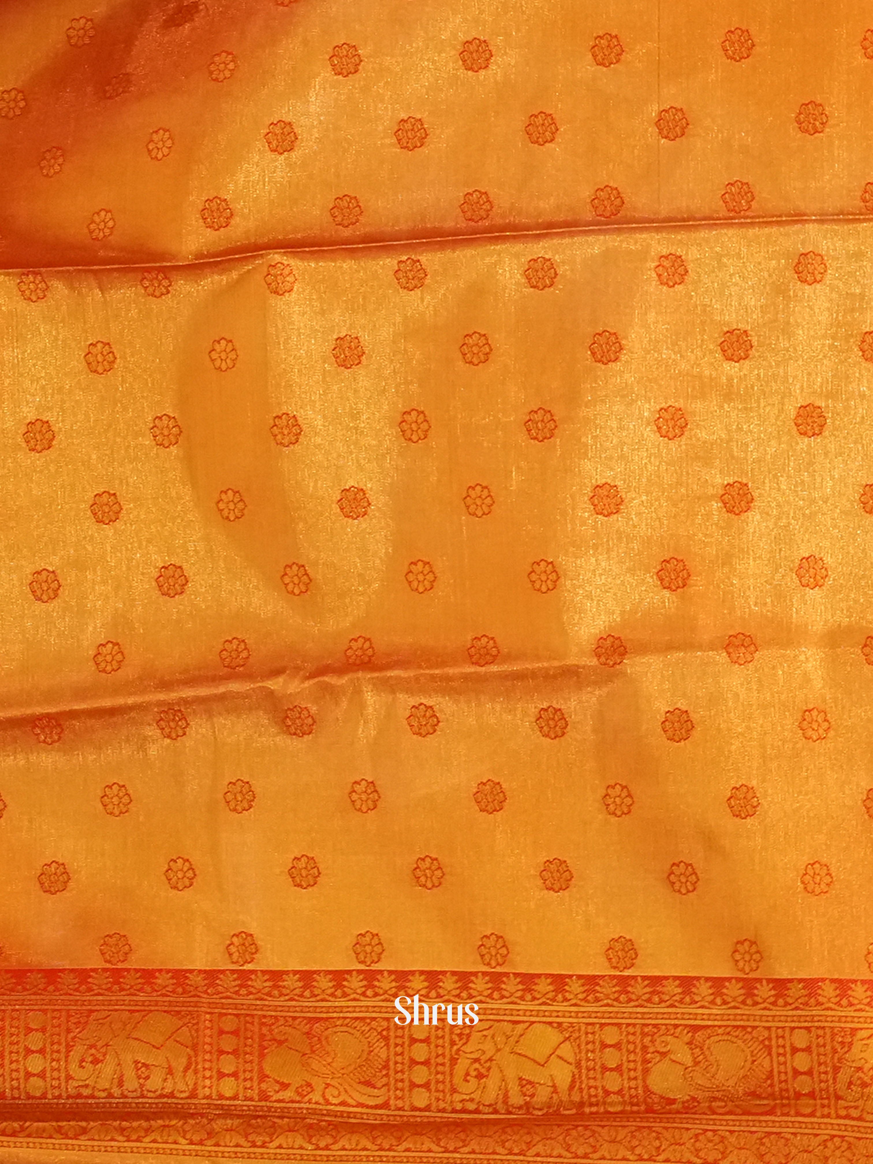 Orange & Cream - Semi Tissue Saree