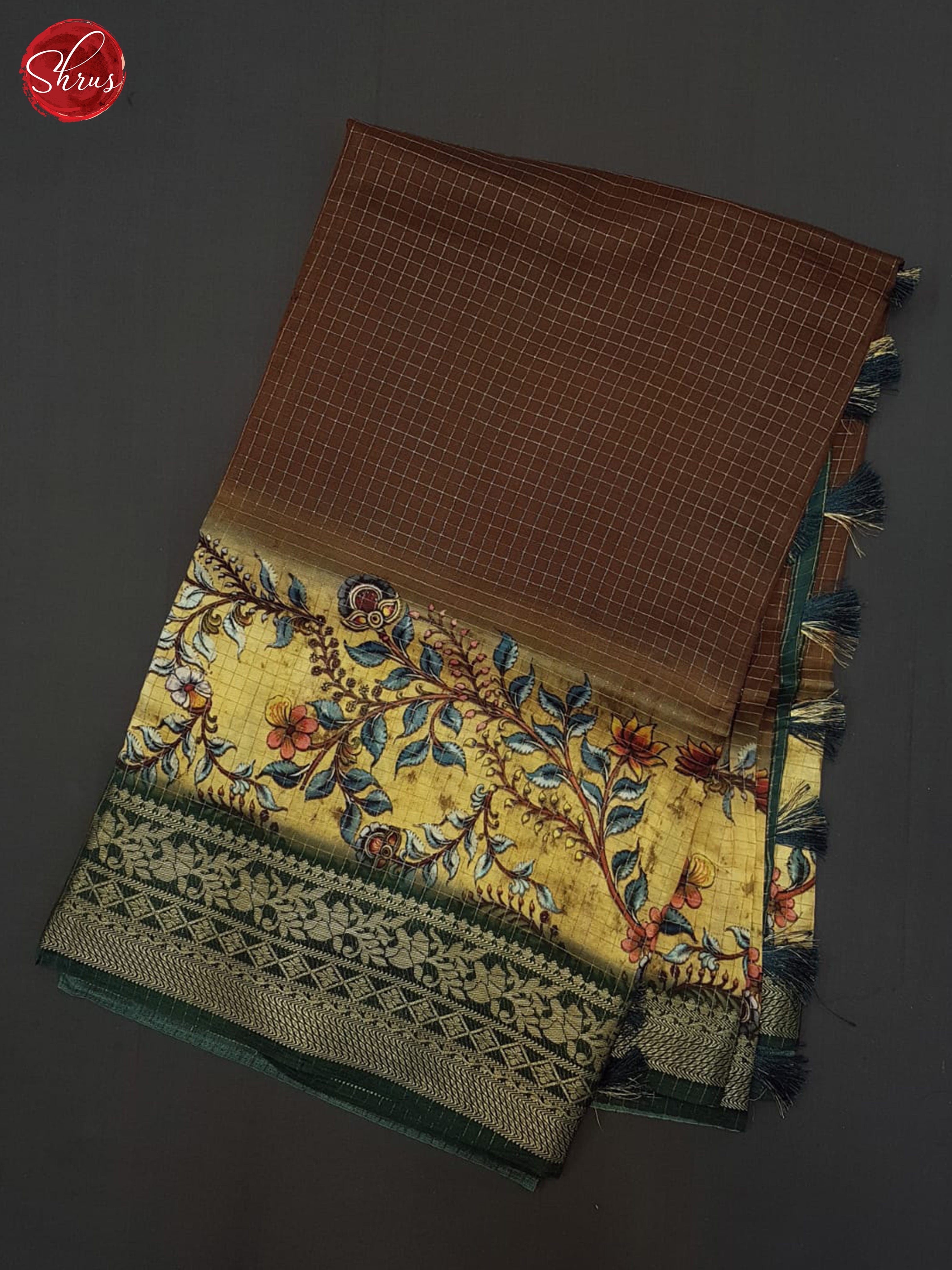 Brown & Blue - Semi Crepe Saree - Shop on ShrusEternity.com