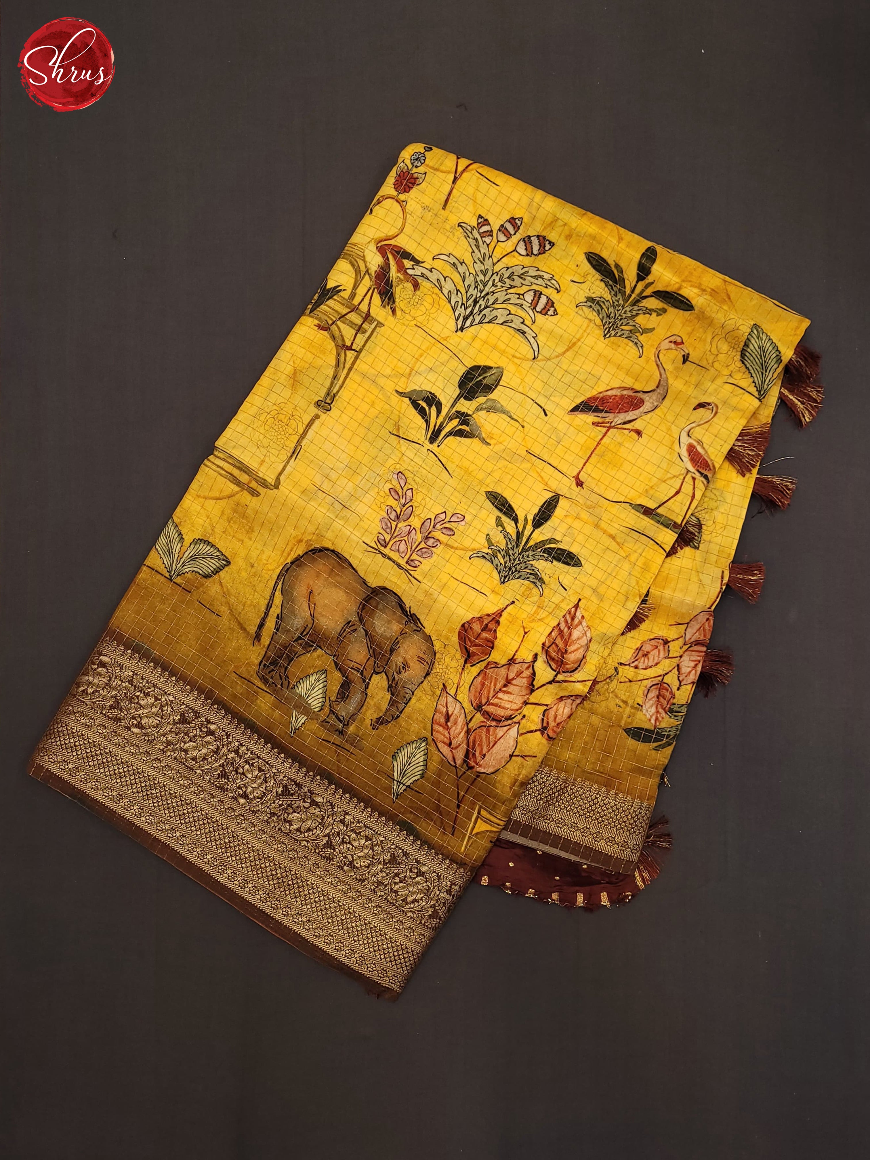 Yellow & Maroon - Semi Crepe Saree - Shop on ShrusEternity.com