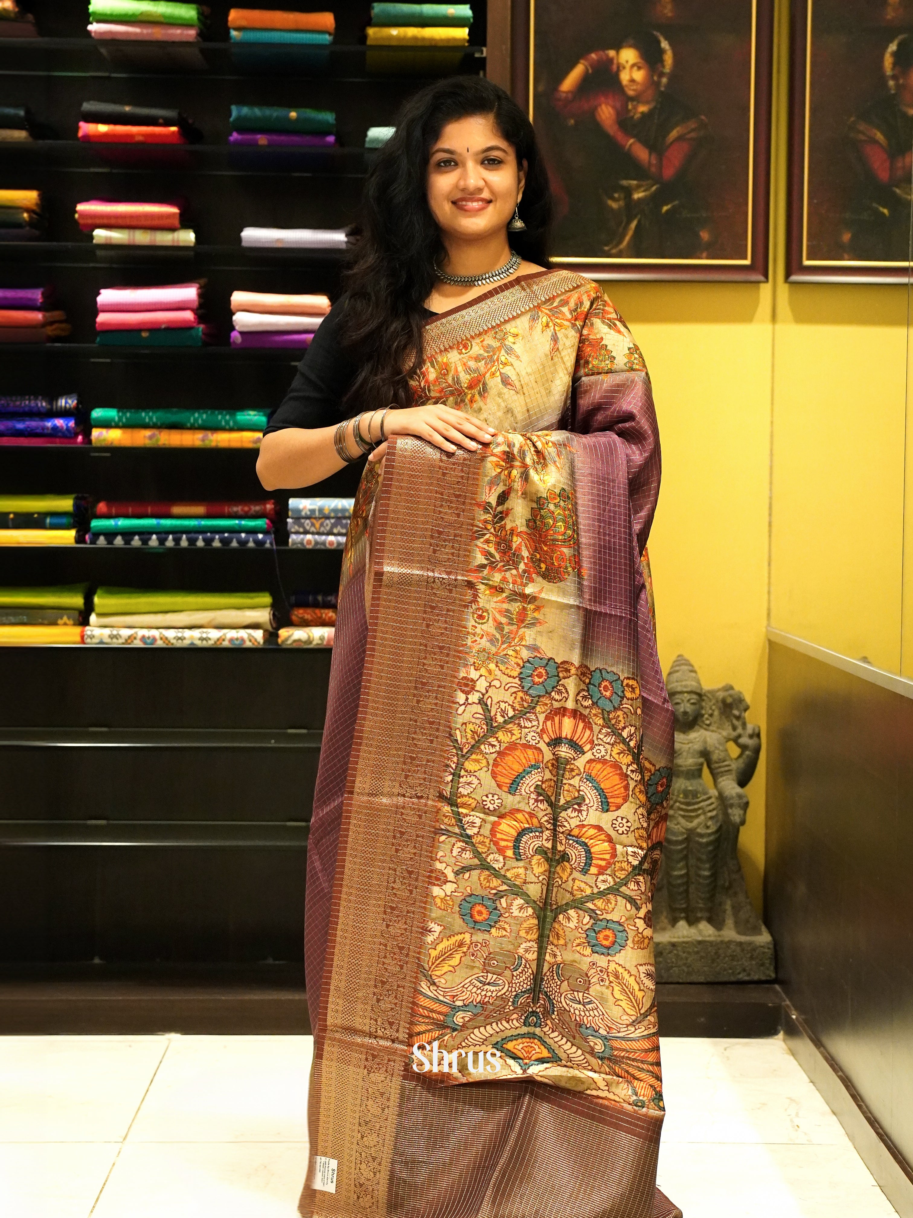 Onion Pink & Brown - Semi Crepe Saree