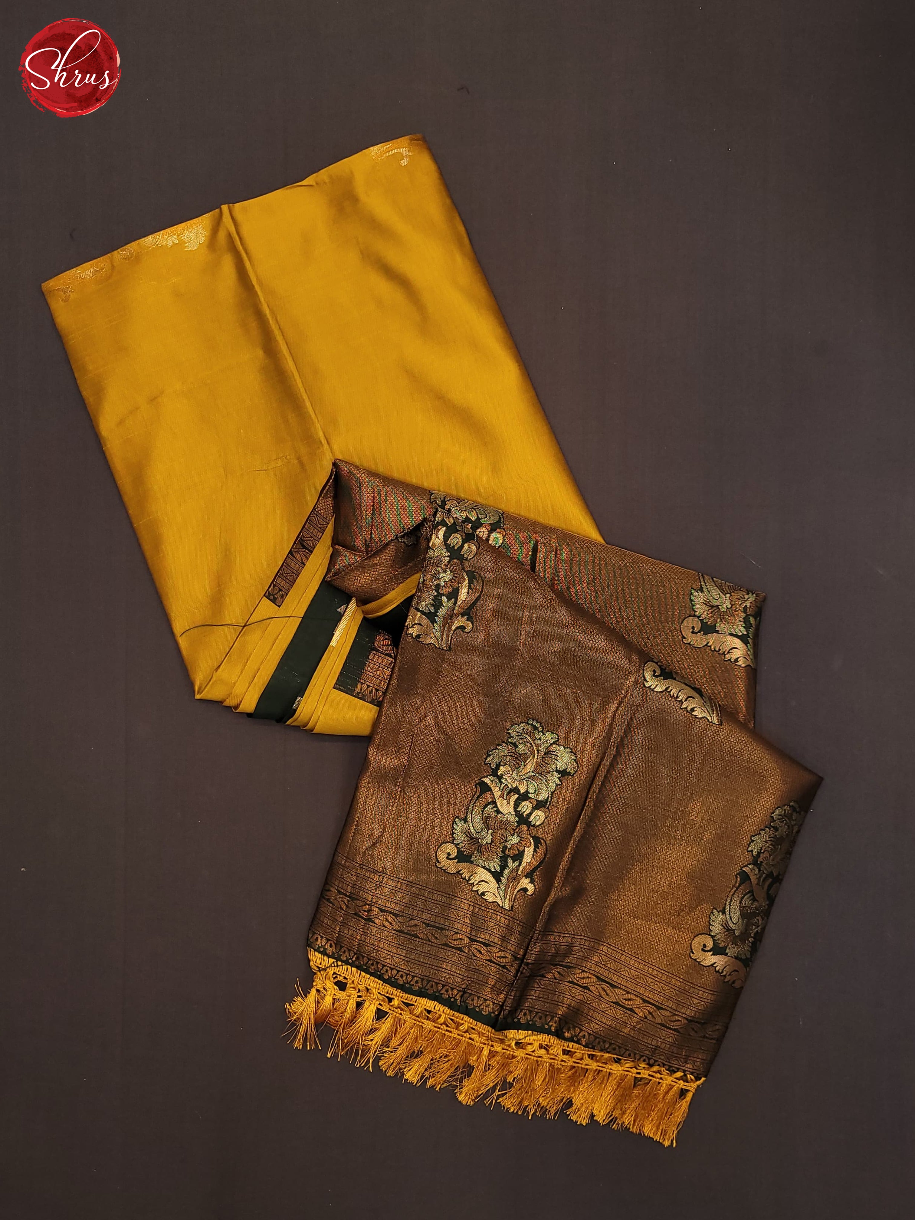 Mustard and Bottle green- Semi Soft Silk Saree - Shop on ShrusEternity.com