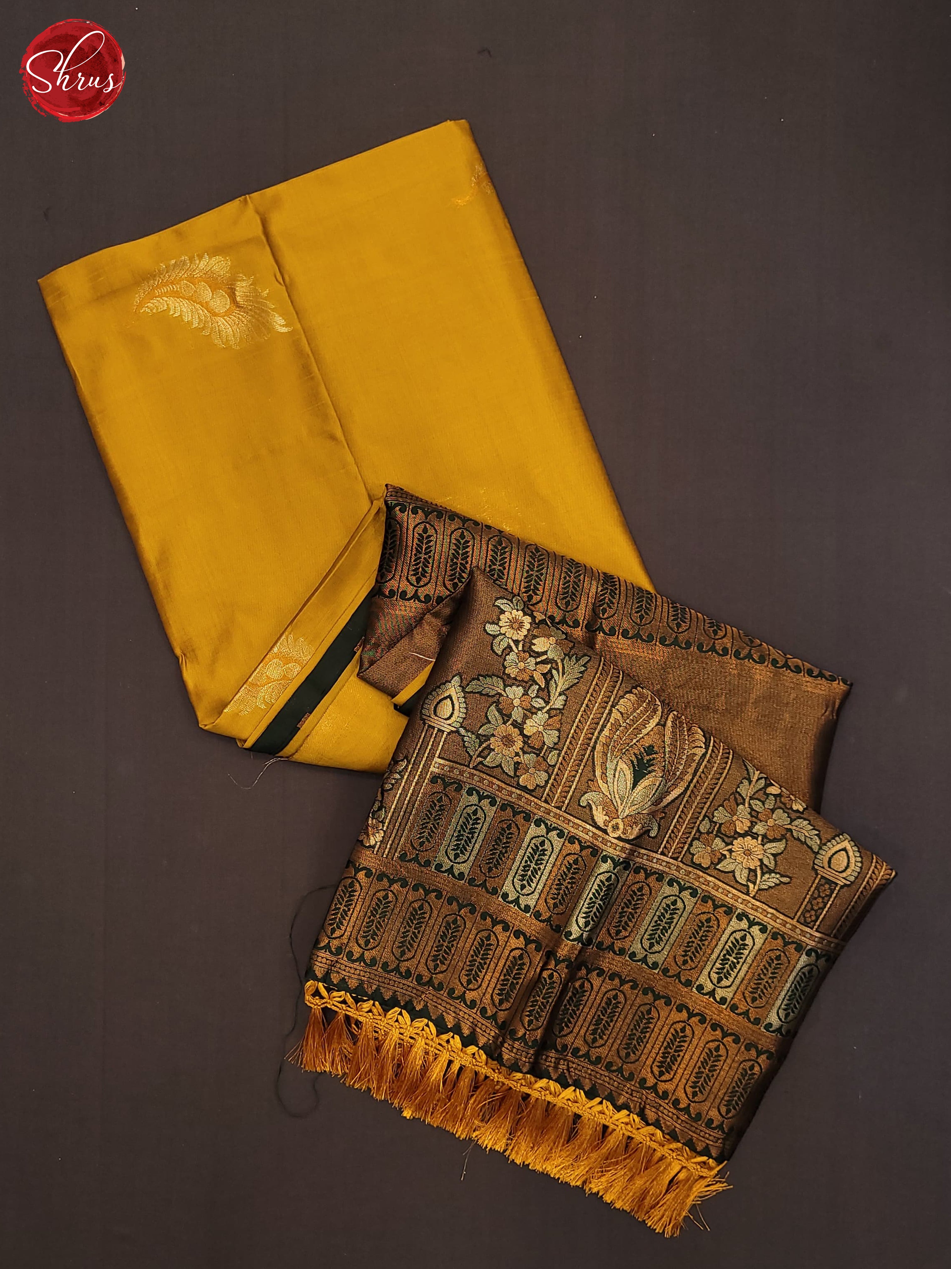 Mustard and Bottle green- Semi Soft silk Saree - Shop on ShrusEternity.com