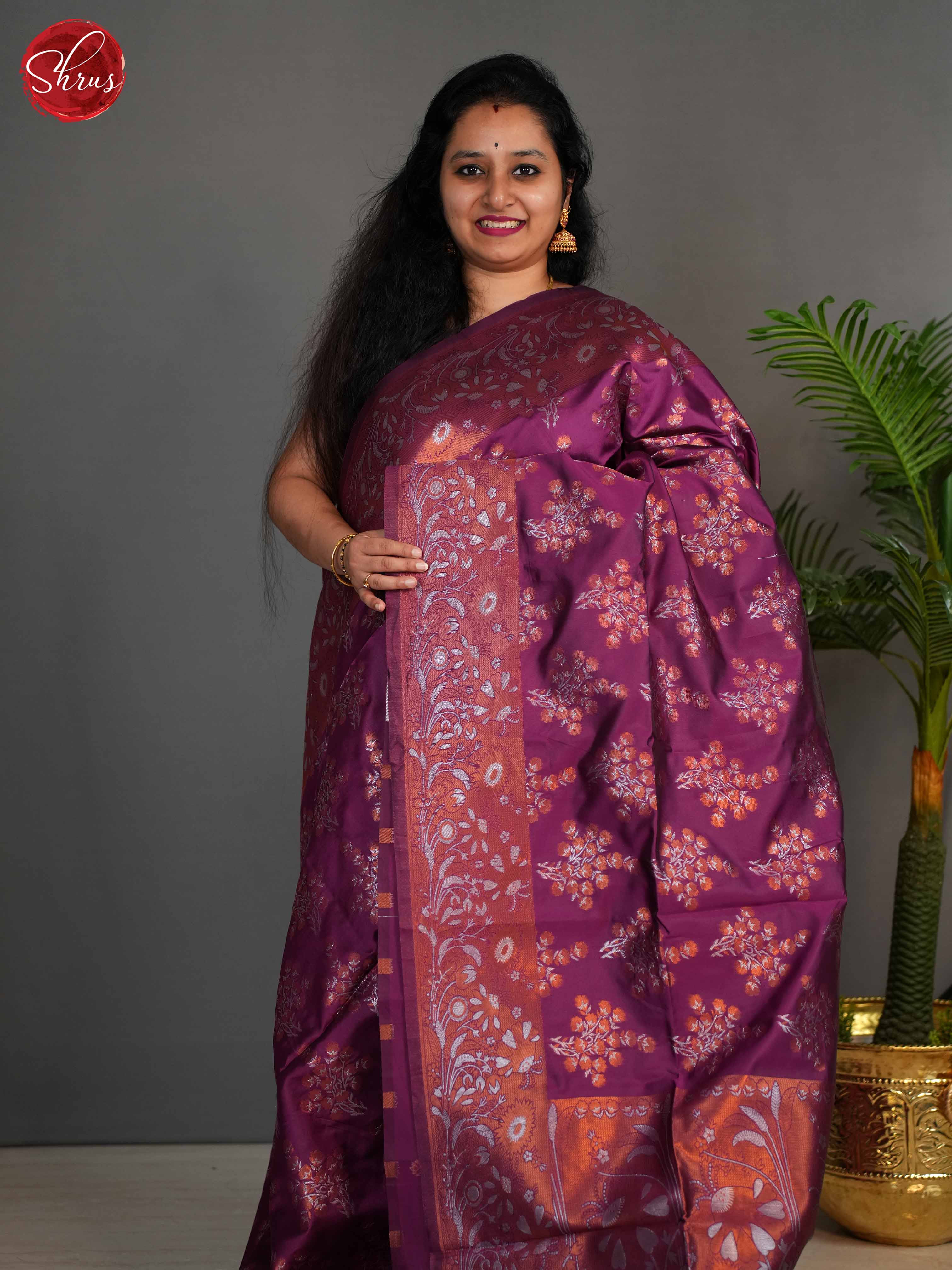 Purple(Single Tone) - Semi Kanchipuram Saree - Shop on ShrusEternity.com