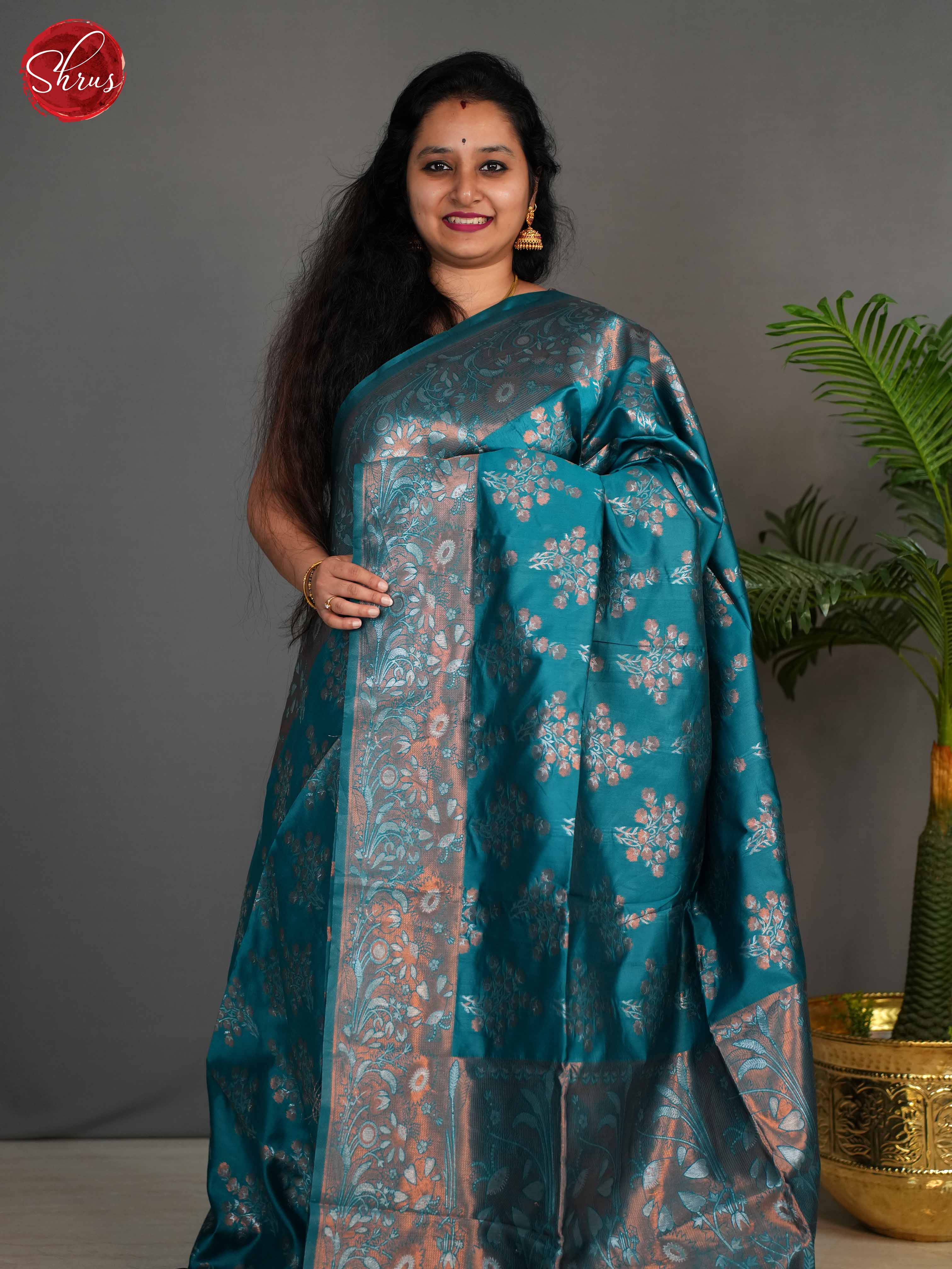 Blue(Single Tone)- Semi Kanchipuram Saree - Shop on ShrusEternity.com