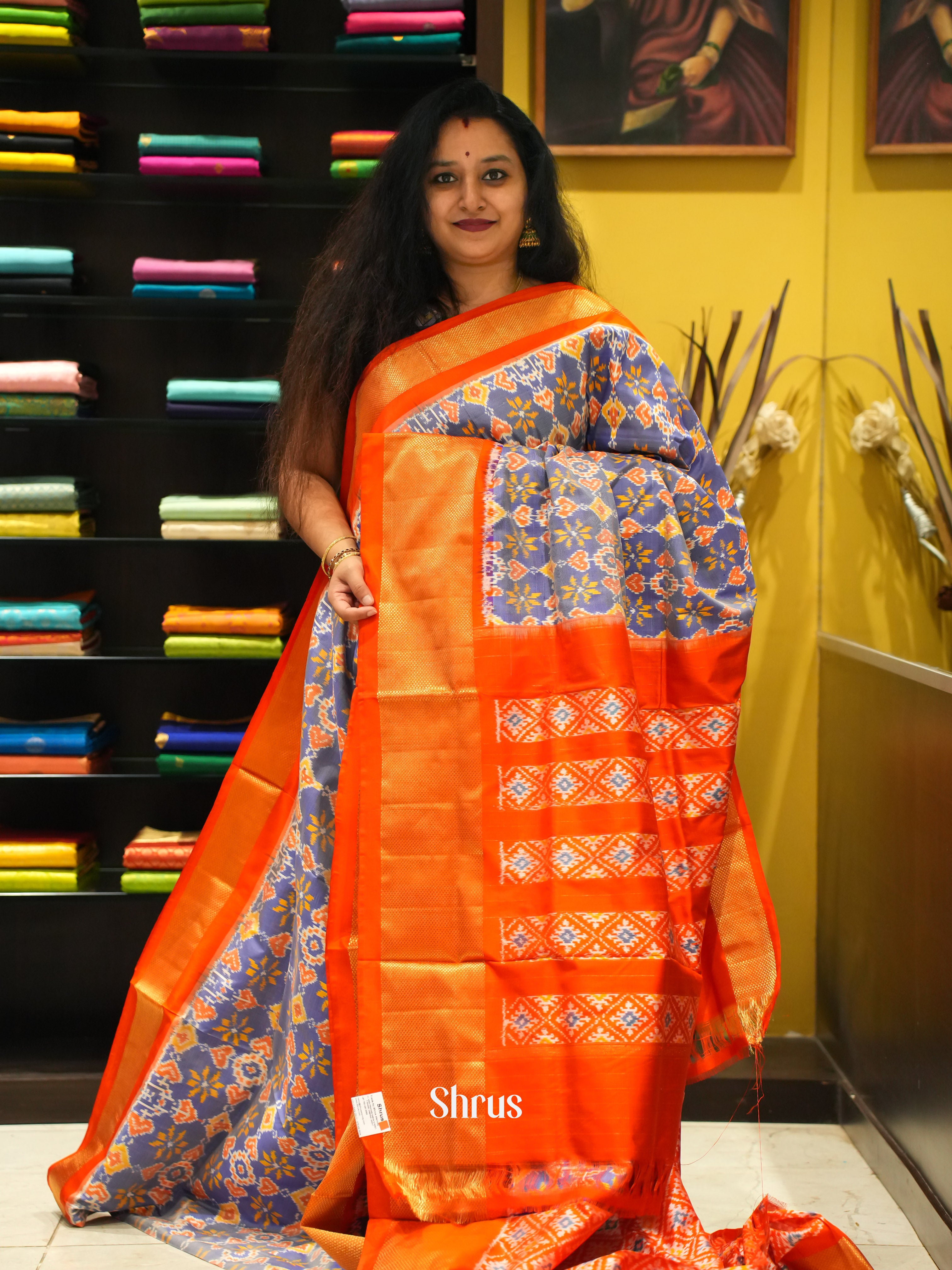 Blue and Orange- Ikkat Silk Saree