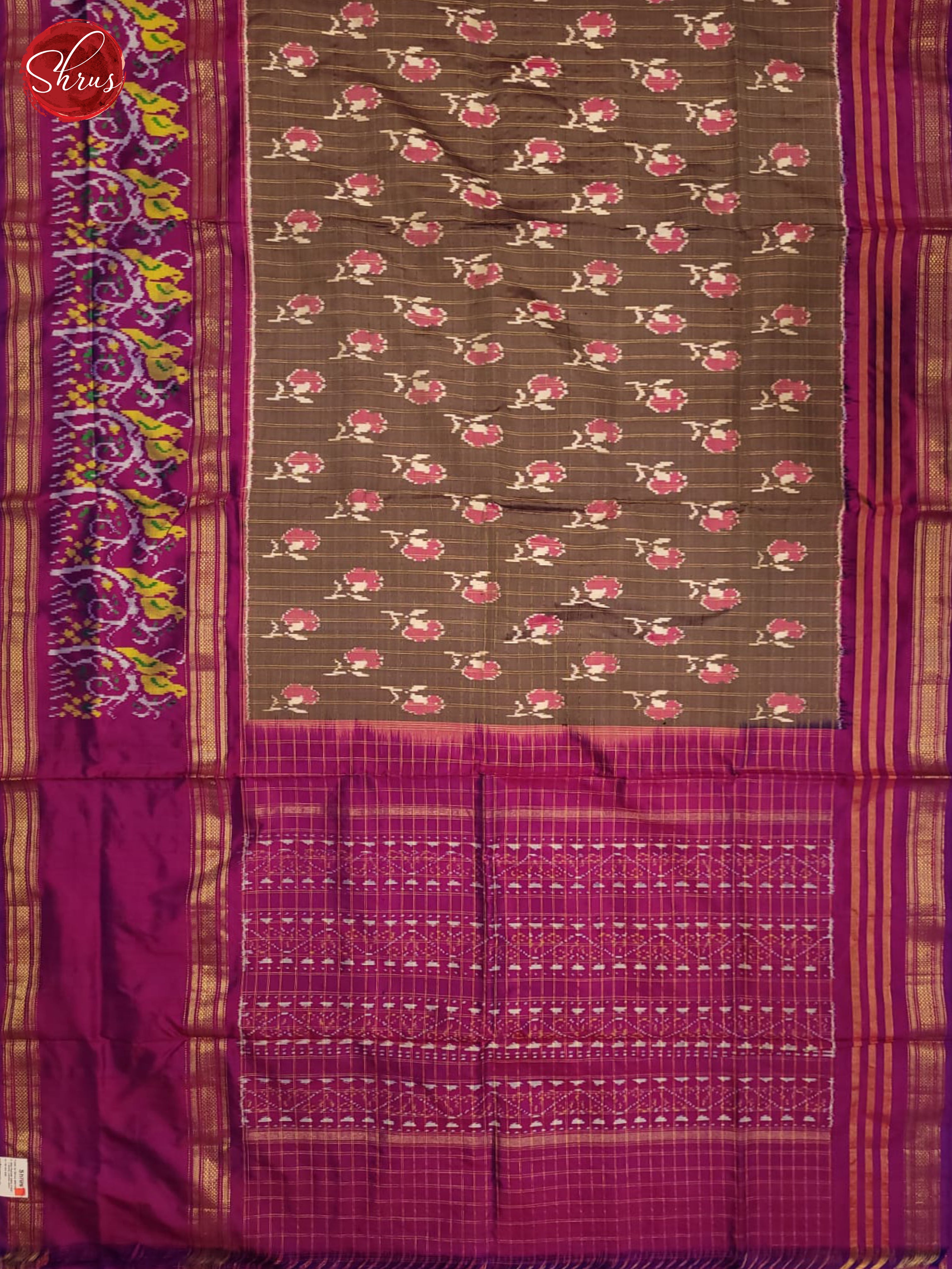 Brown and pink- Ikkat Silk Saree - Shop on ShrusEternity.com