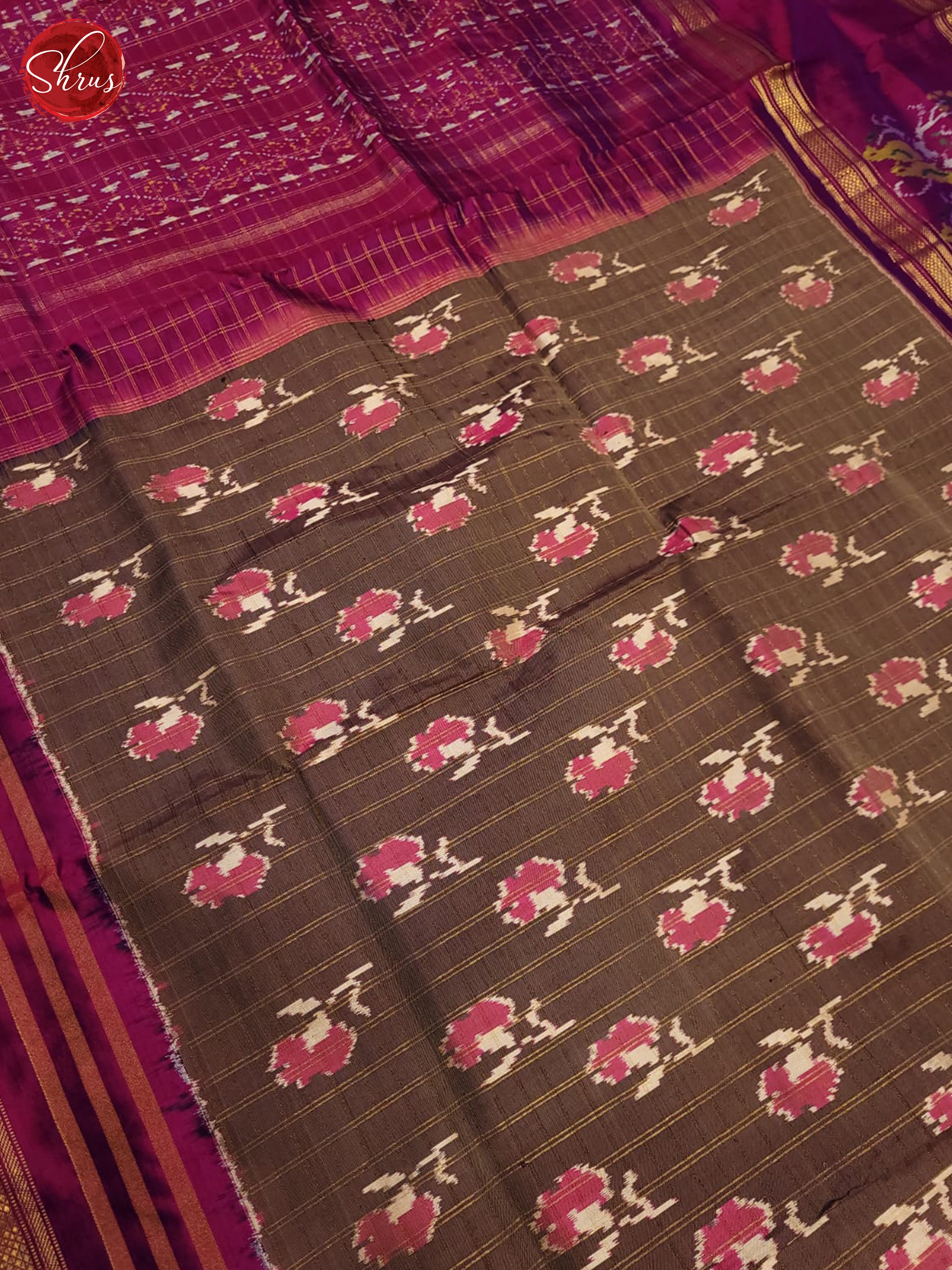 Brown and pink- Ikkat Silk Saree - Shop on ShrusEternity.com