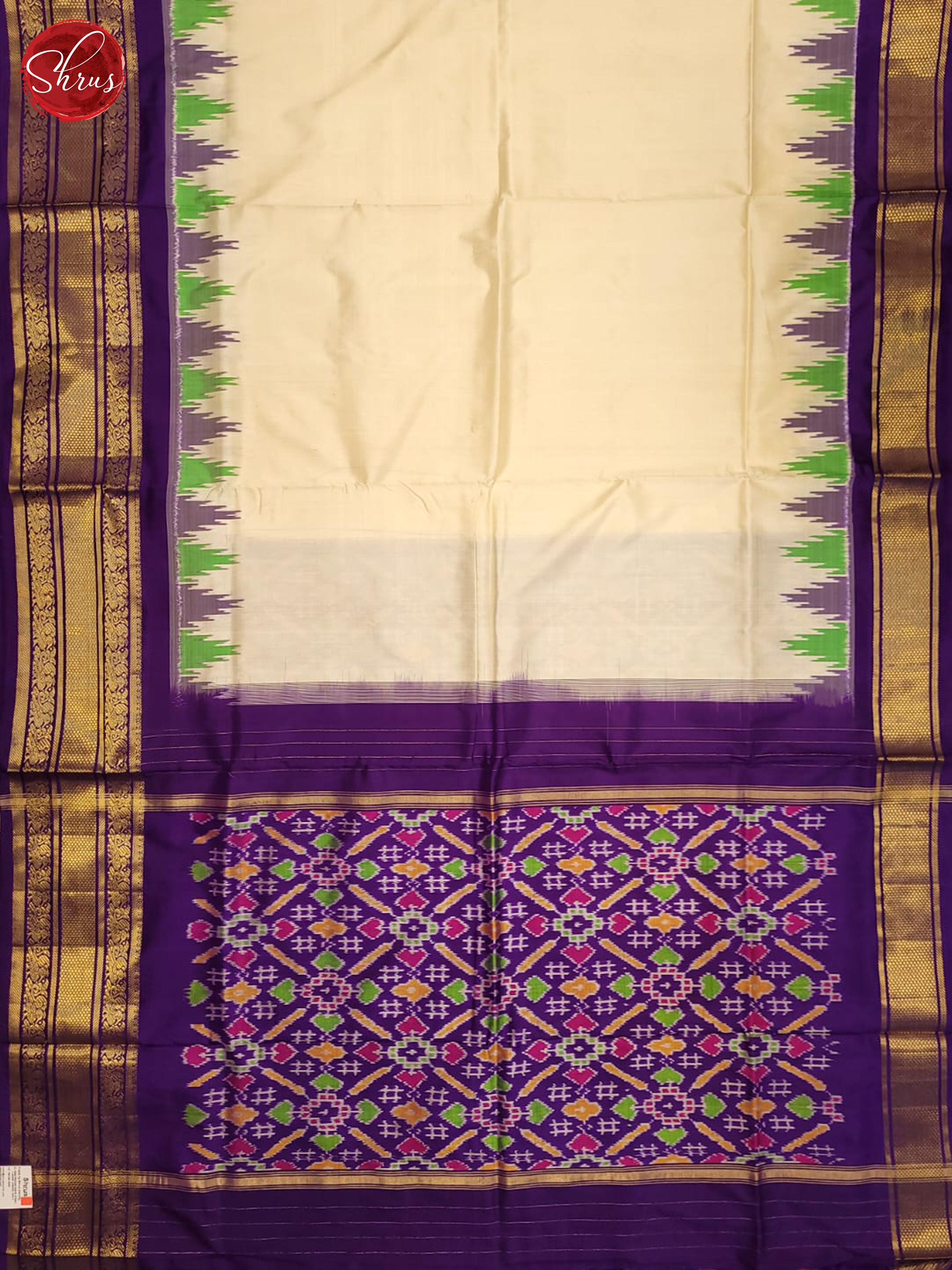 cream and violet- Ikkat Silk Saree - Shop on ShrusEternity.com