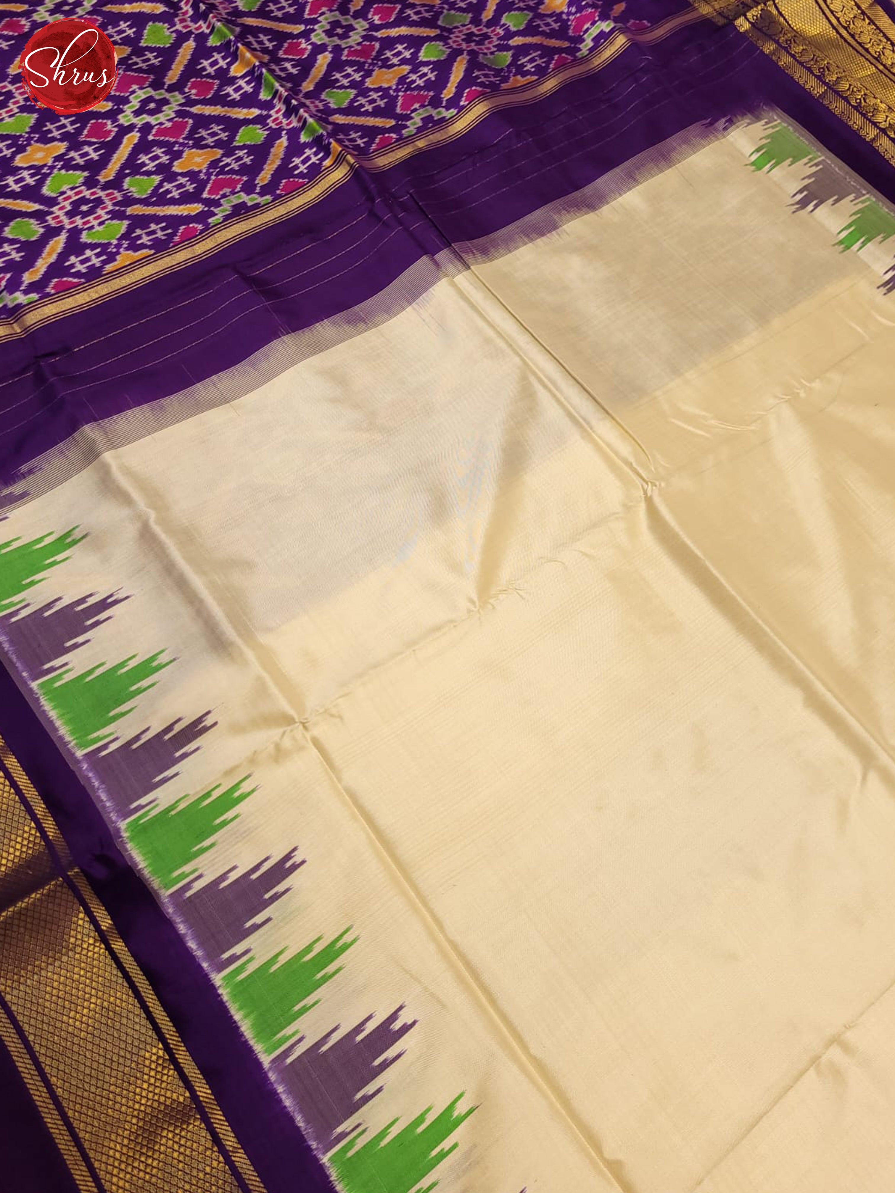 cream and violet- Ikkat Silk Saree - Shop on ShrusEternity.com