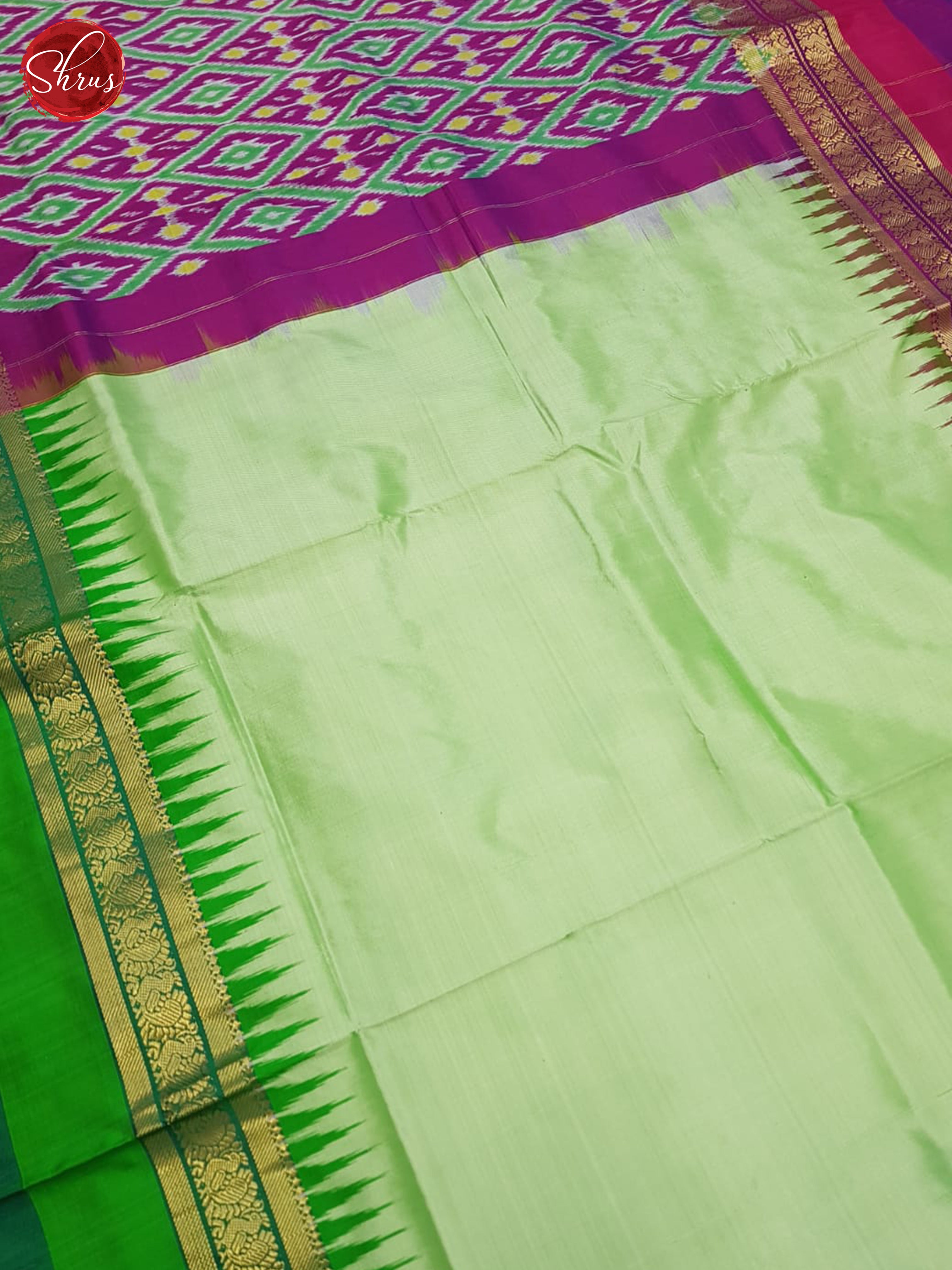 Pista Green & Purple - Ikkat Silk Saree - Shop on ShrusEternity.com