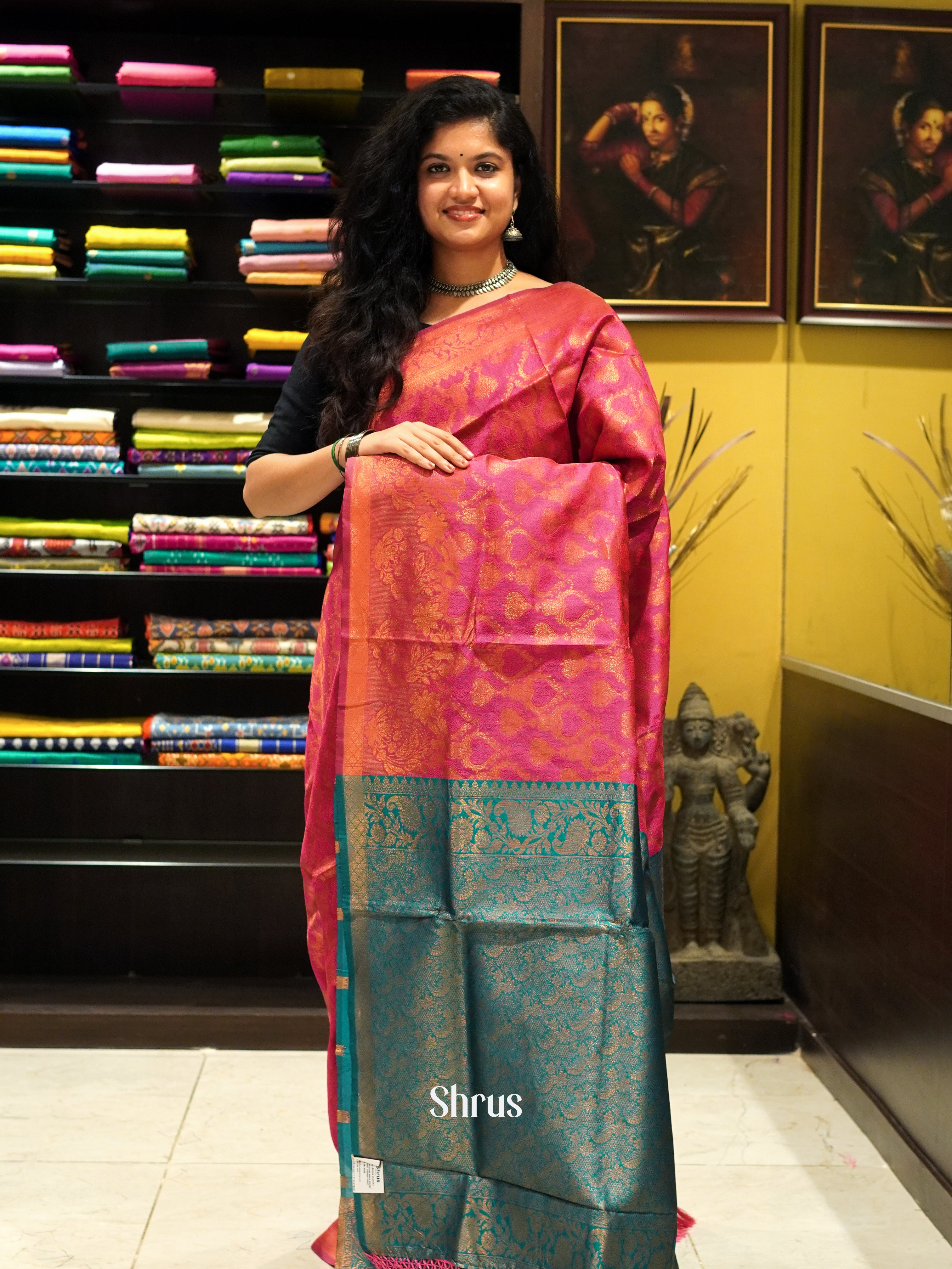 Pink & Green - Semi Softsilk Saree