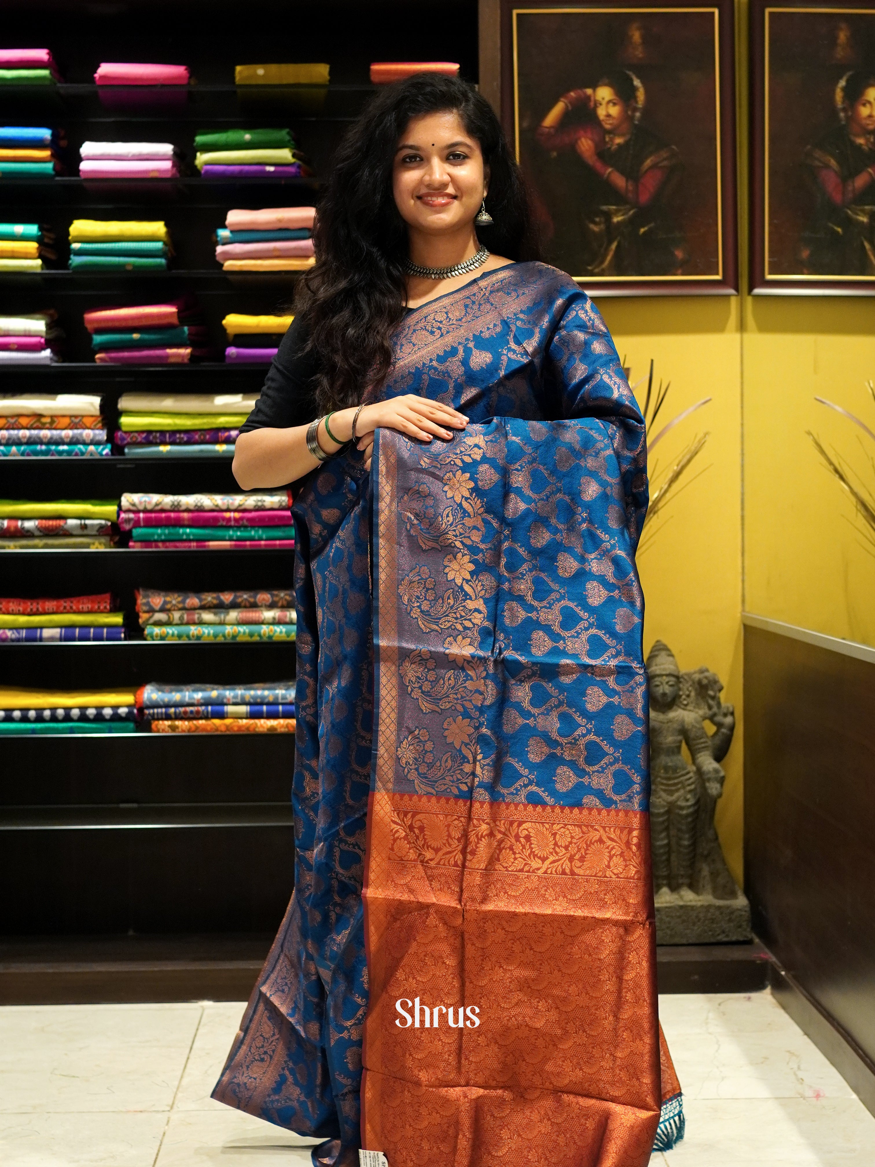 Blue & Arakku Maroon - Semi Softsilk Saree