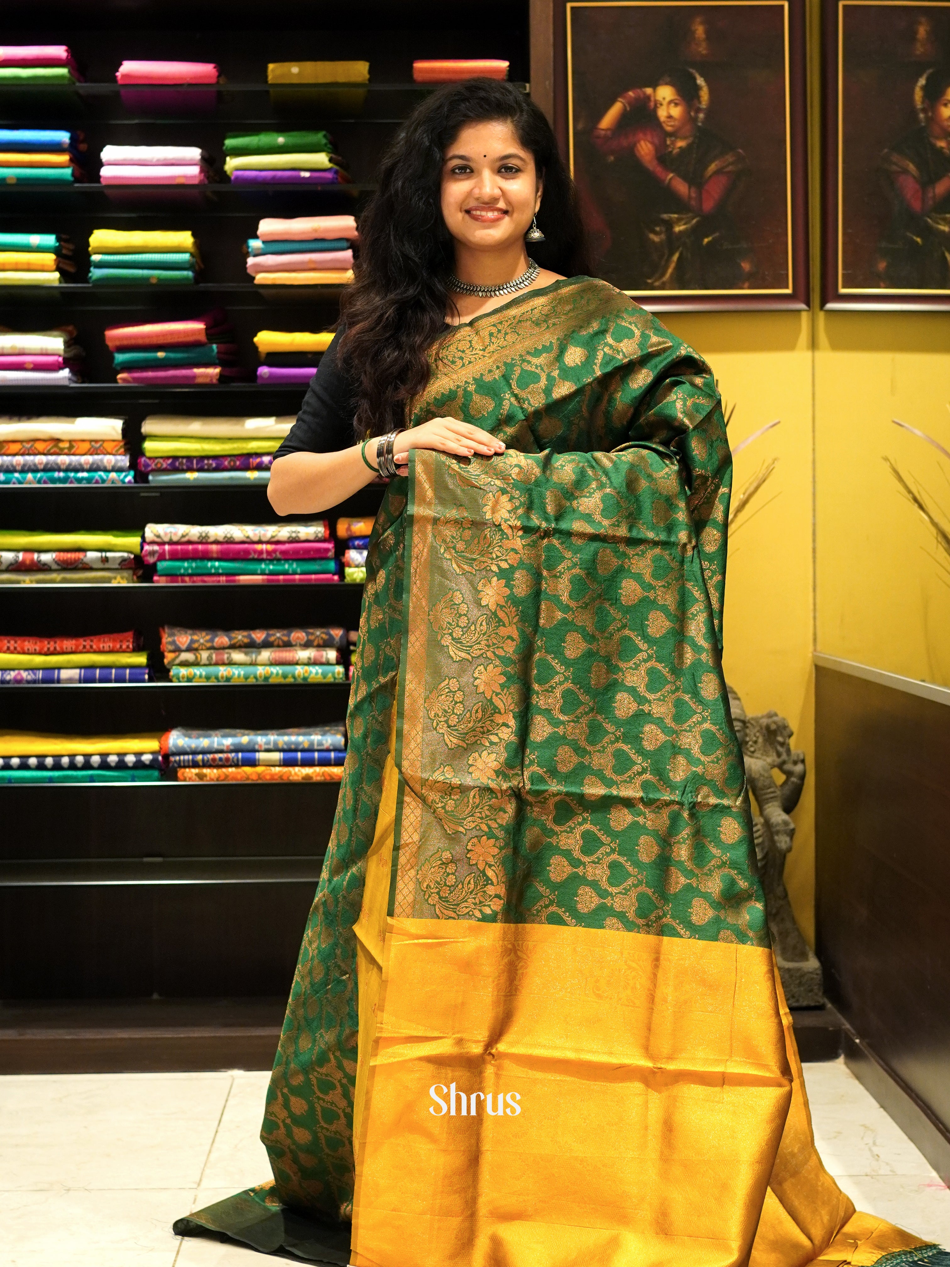 Green & Mustard - Semi Softsilk Saree