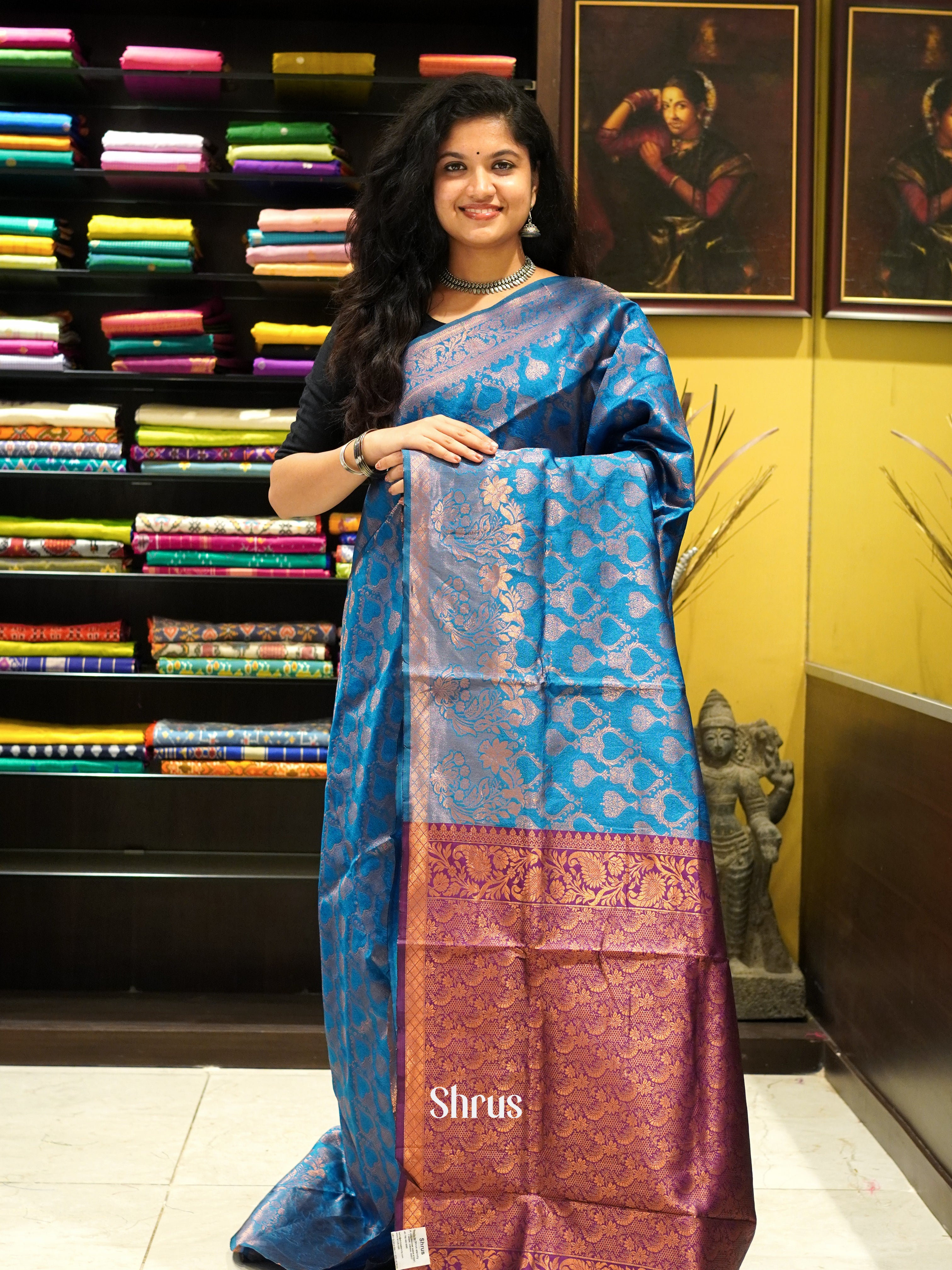 Blue and Purple - Semi Softsilk Saree