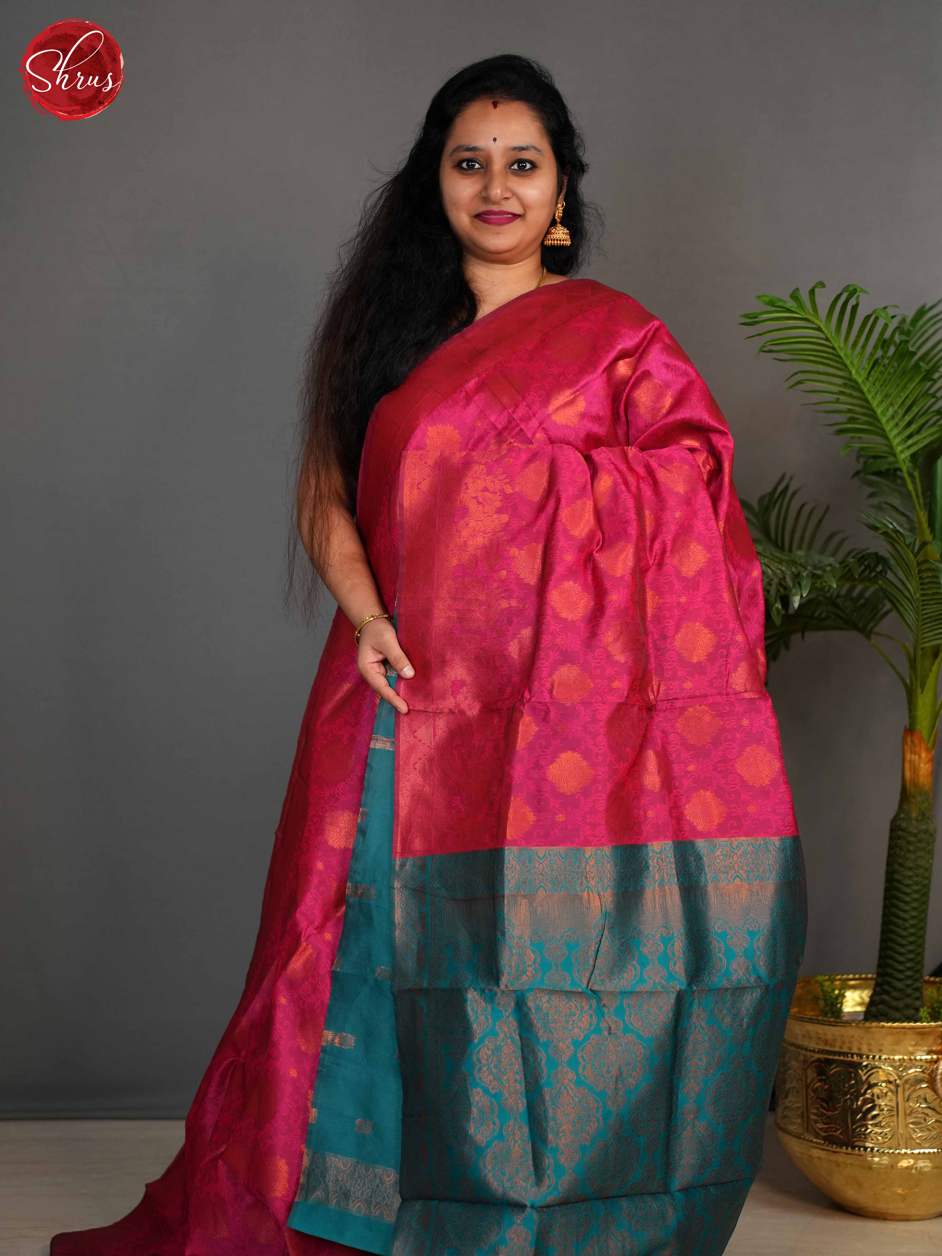 Pink & Green - Semi Kanchipuram Saree - Shop on ShrusEternity.com