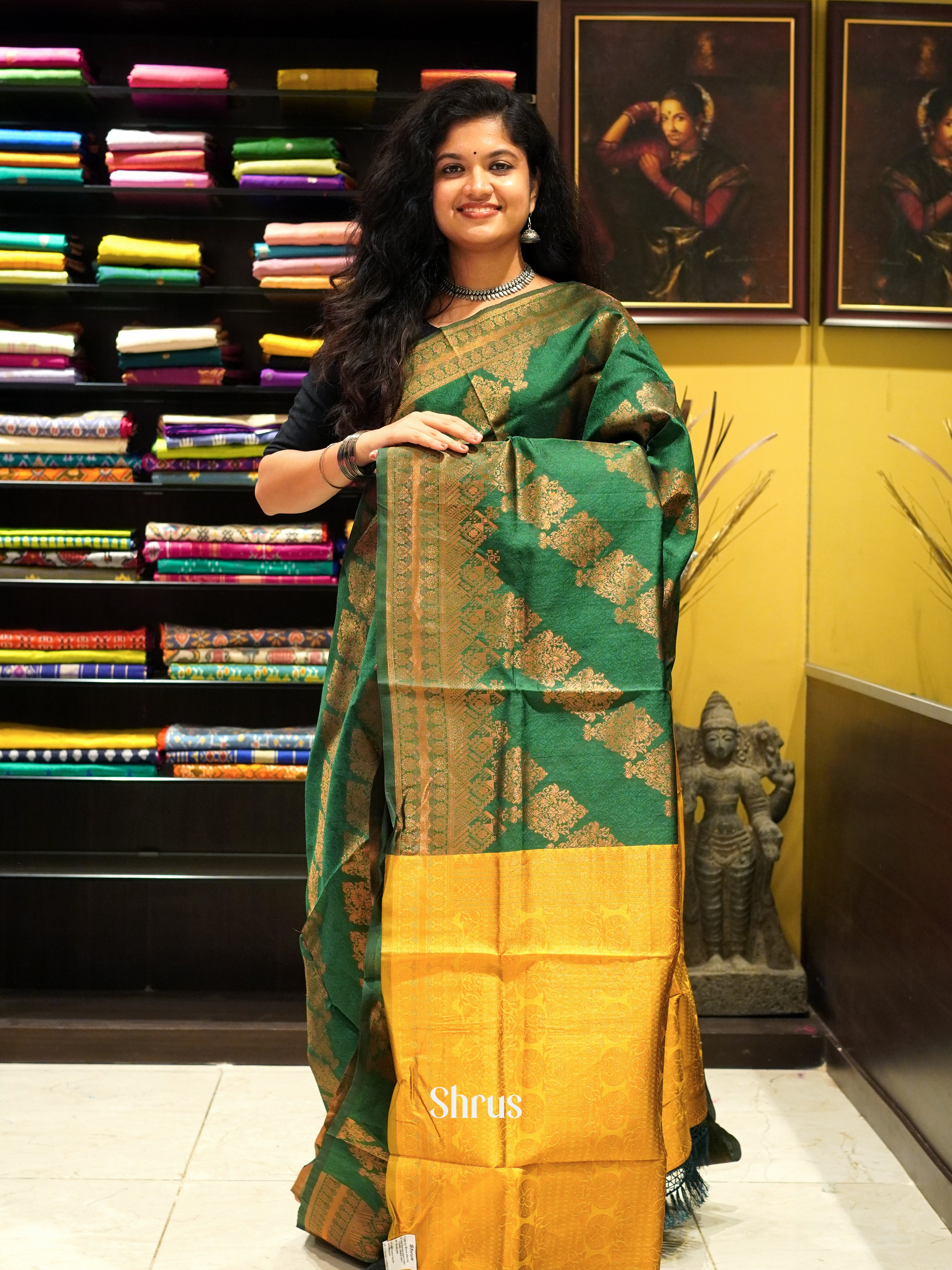 Green & Mustard - Semi Softsilk Saree