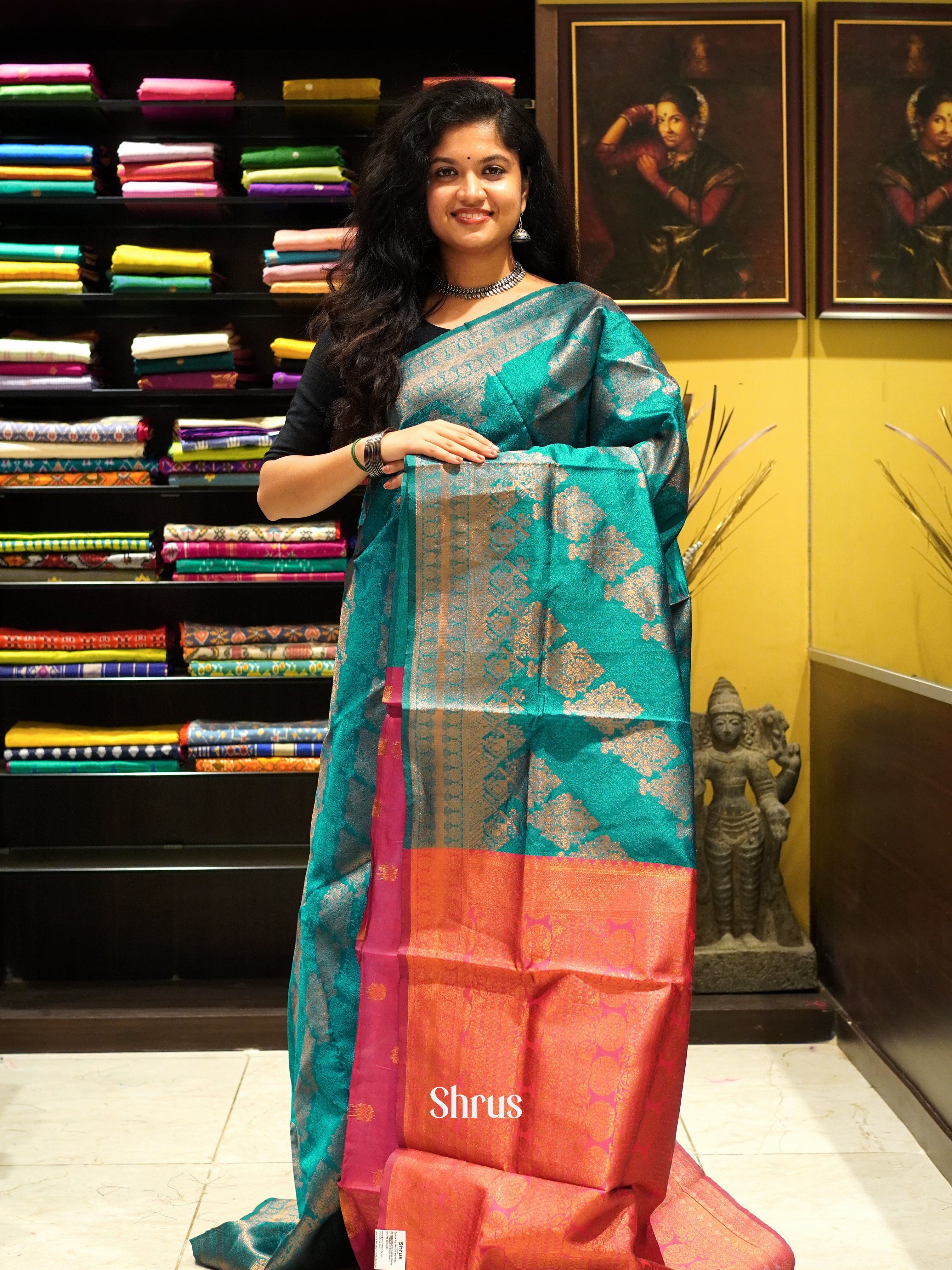 Green & Pink - Semi Softsilk Saree