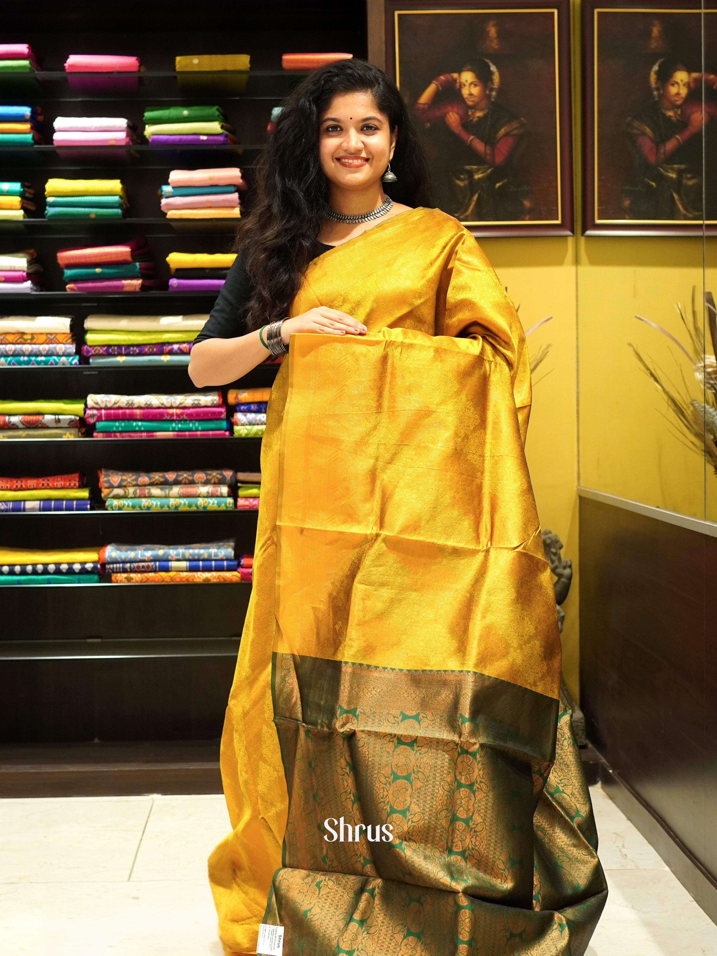 Mustard & Green - Semi Softsilk Saree