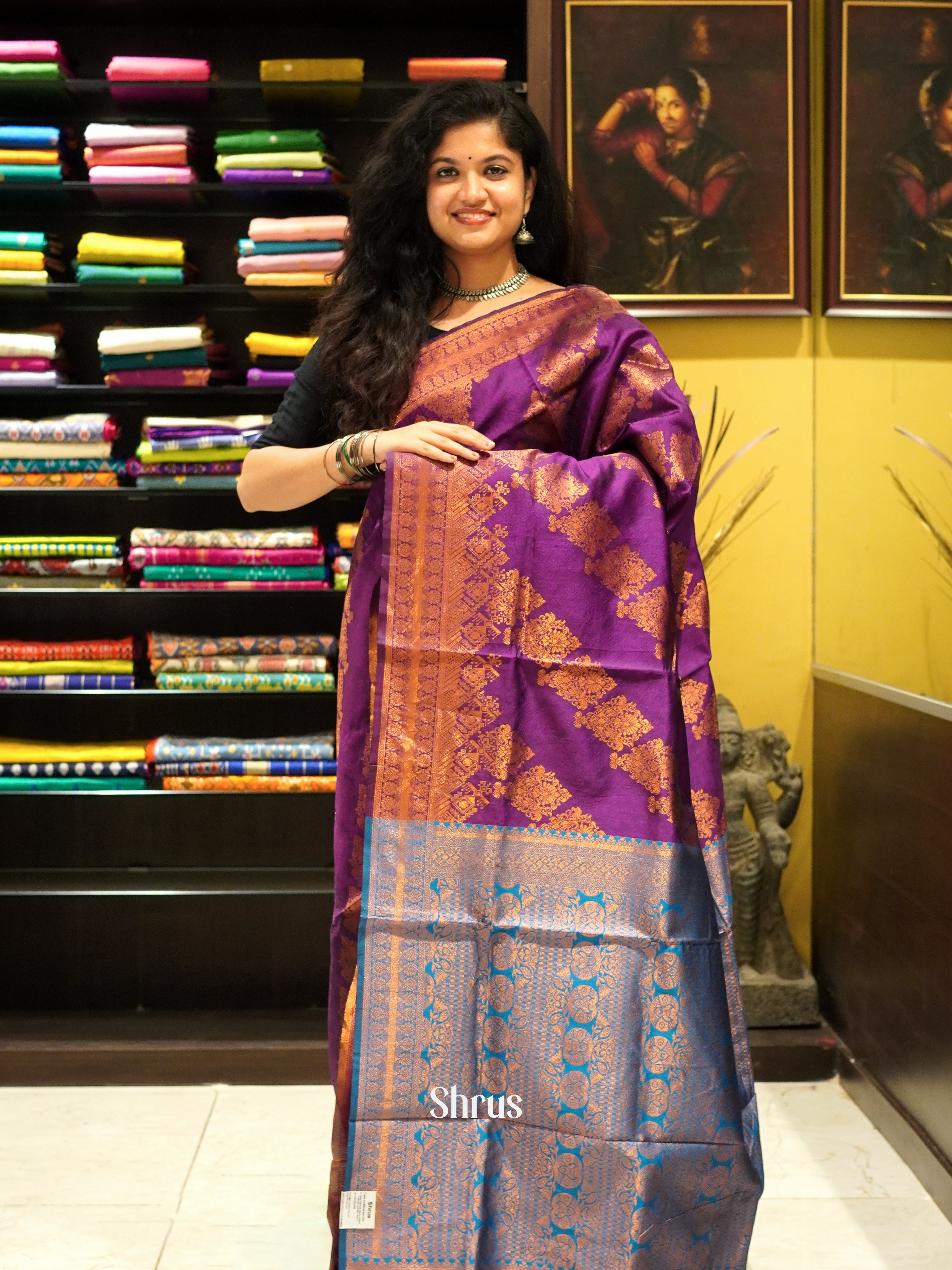 Purple and blue - Semi Softsilk Saree