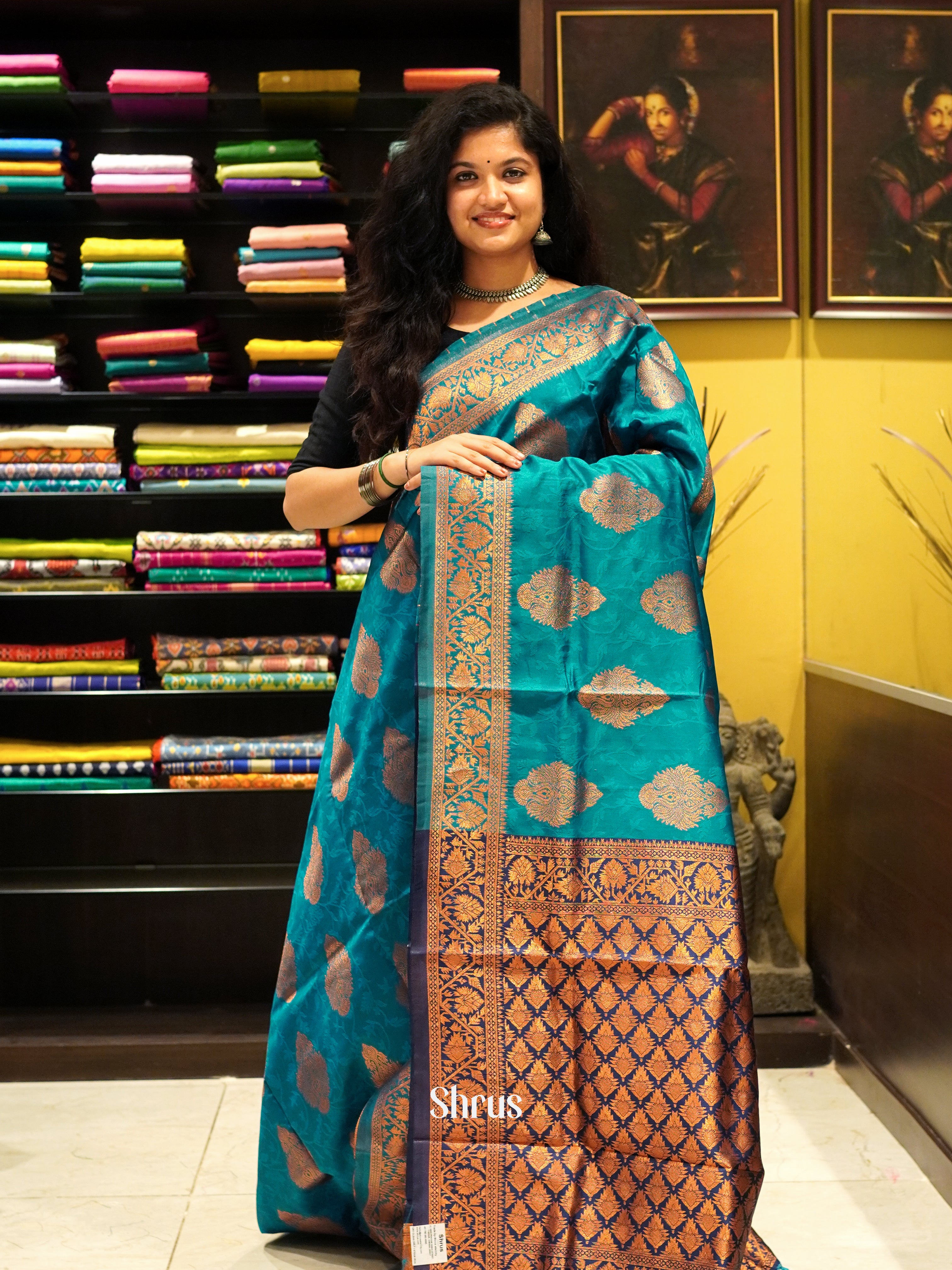 Peacock Neck & Blue - Semi Softsilk Saree