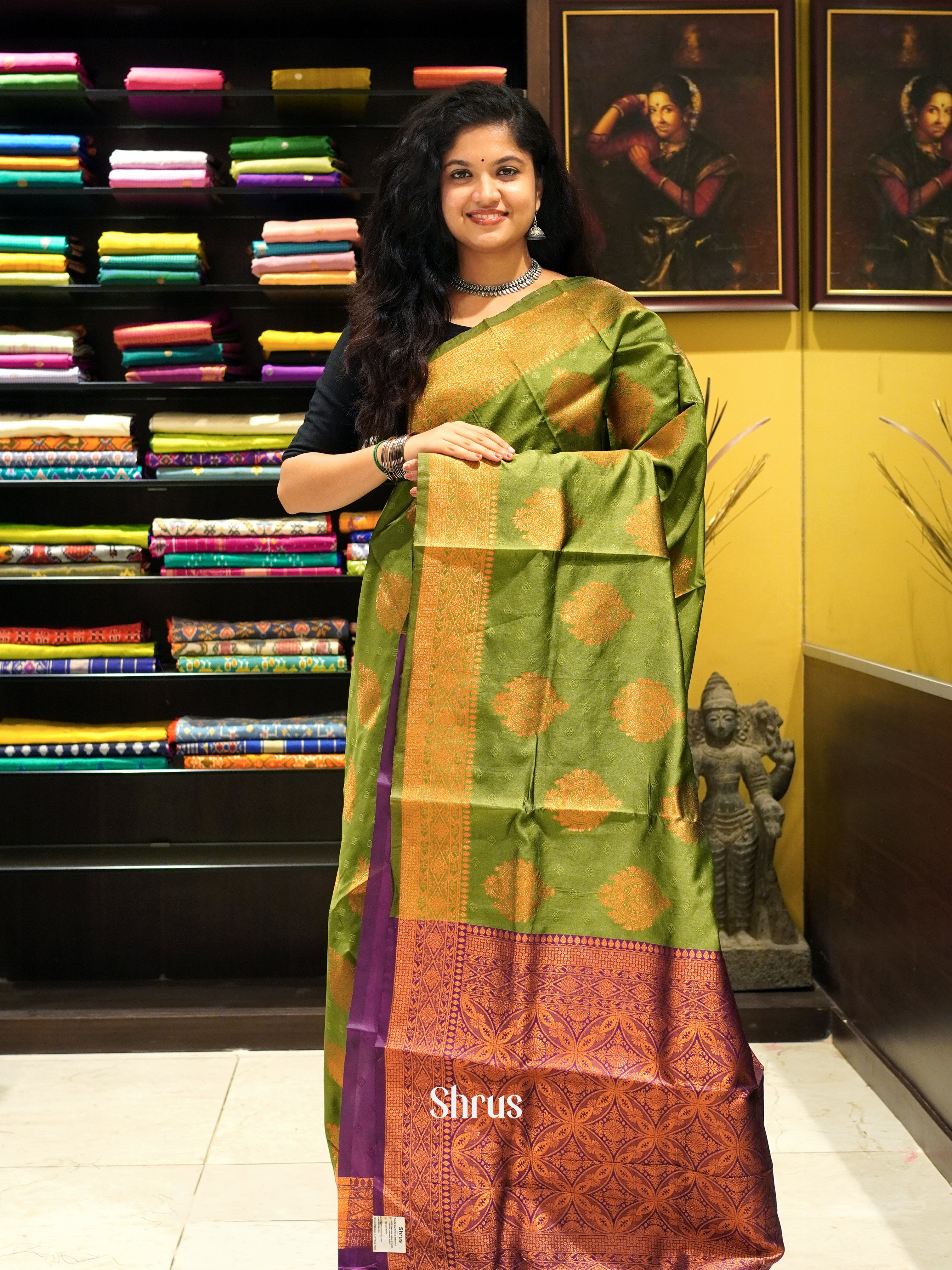 Green & Purple - Semi Softsilk Saree