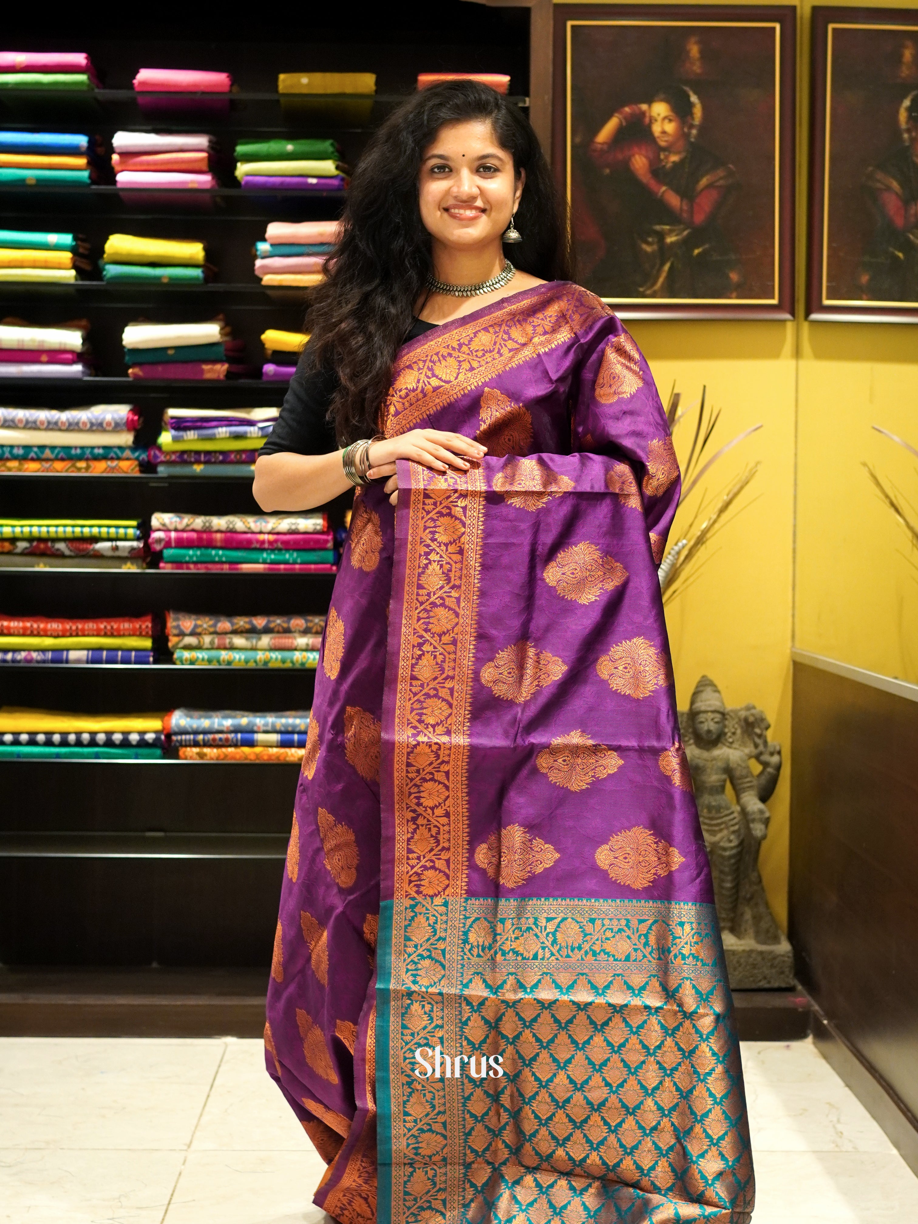 purple and green- Semi Soft Silk Saree