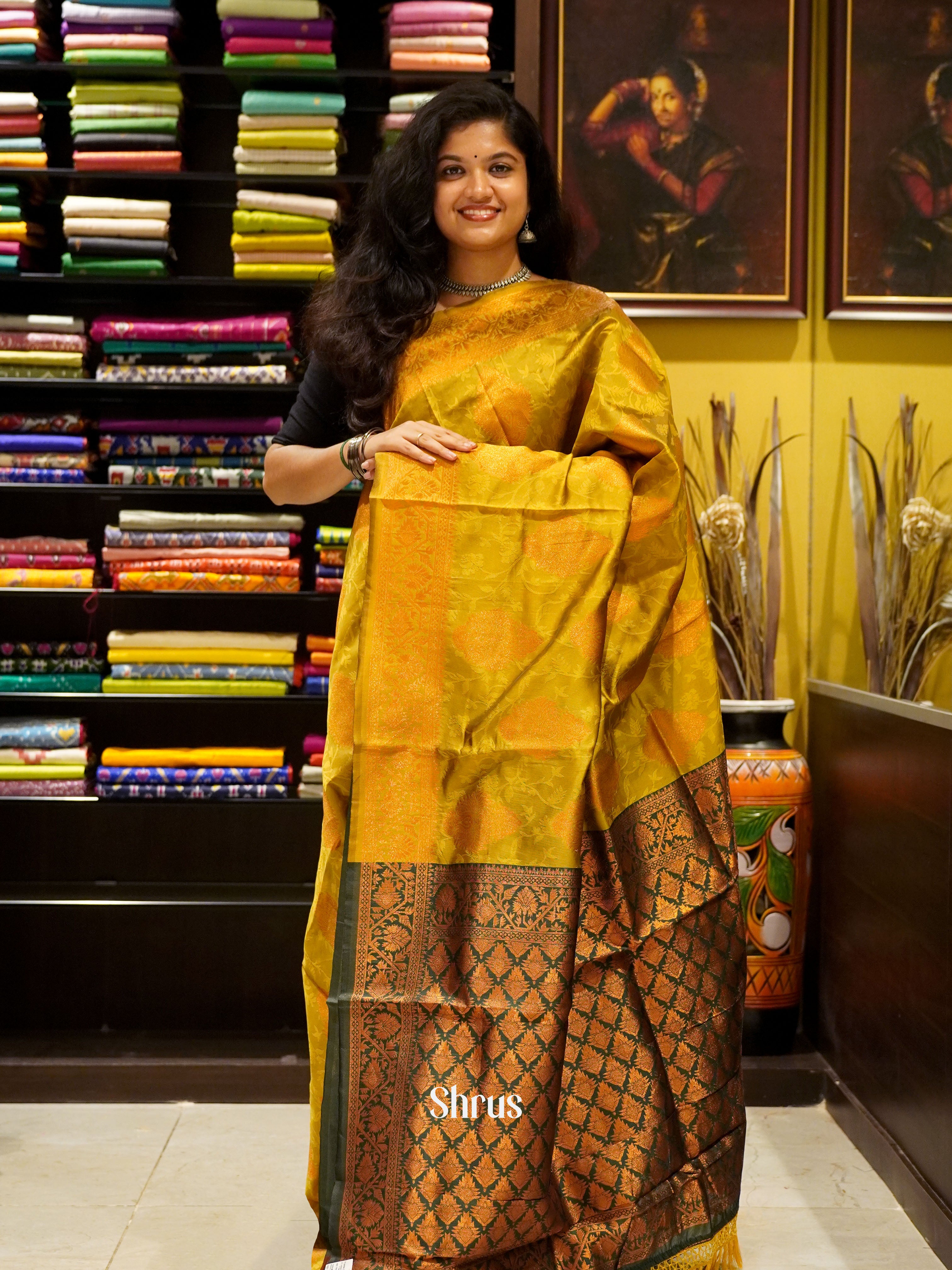 Mustard & Green - Semi Softsilk Saree