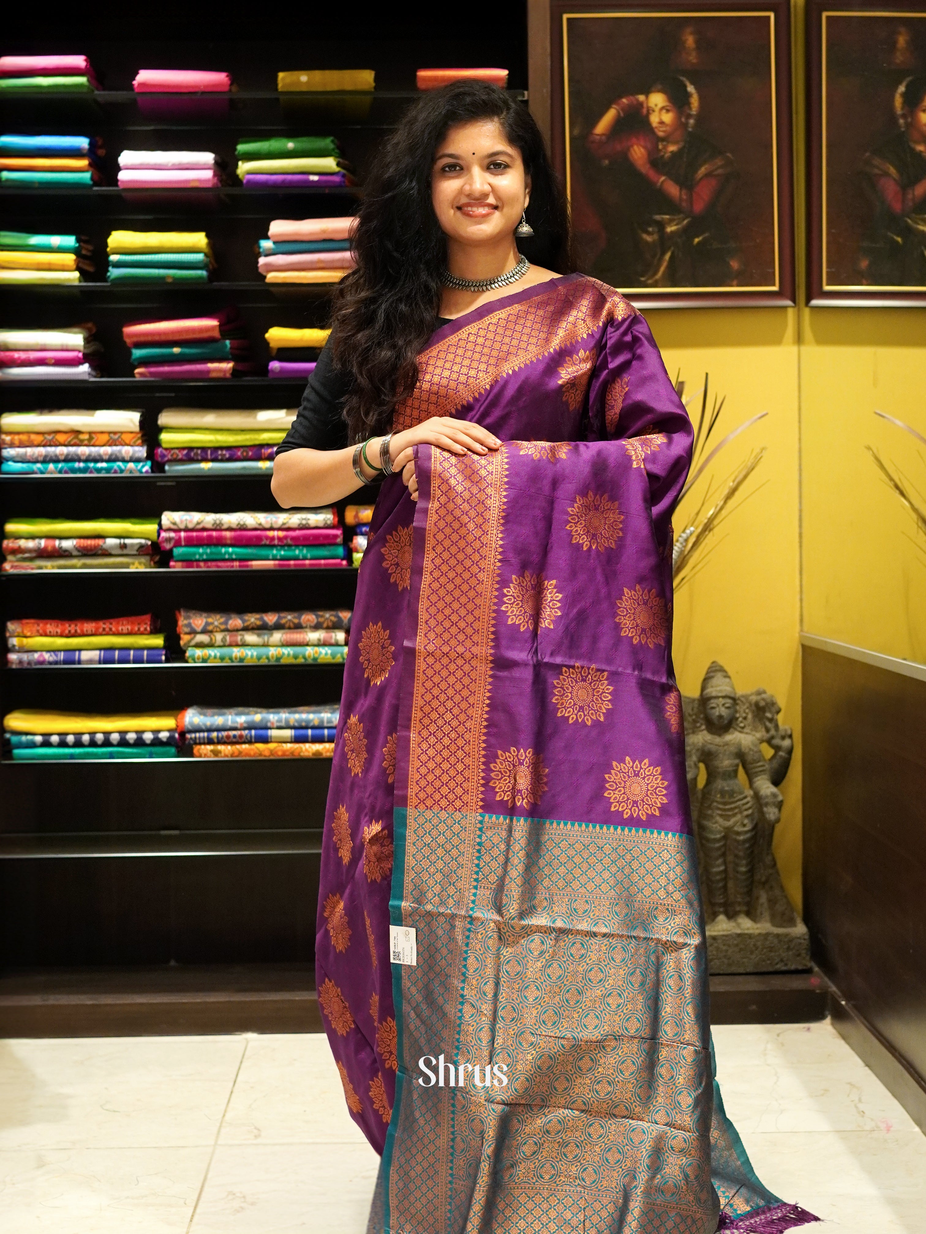 purple and green- Semi Soft Silk Saree