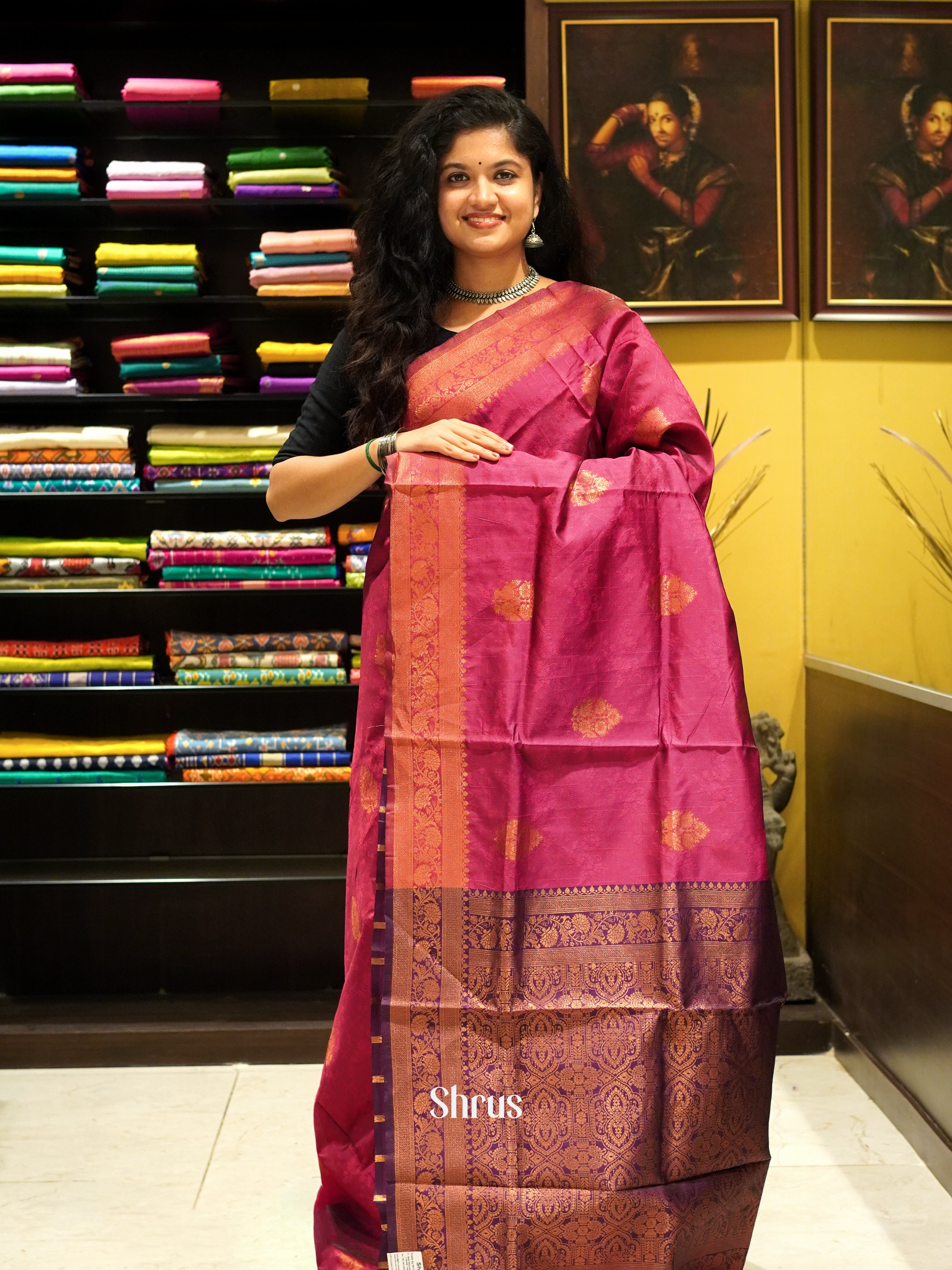 pink and wine- Semi Soft Silk Saree