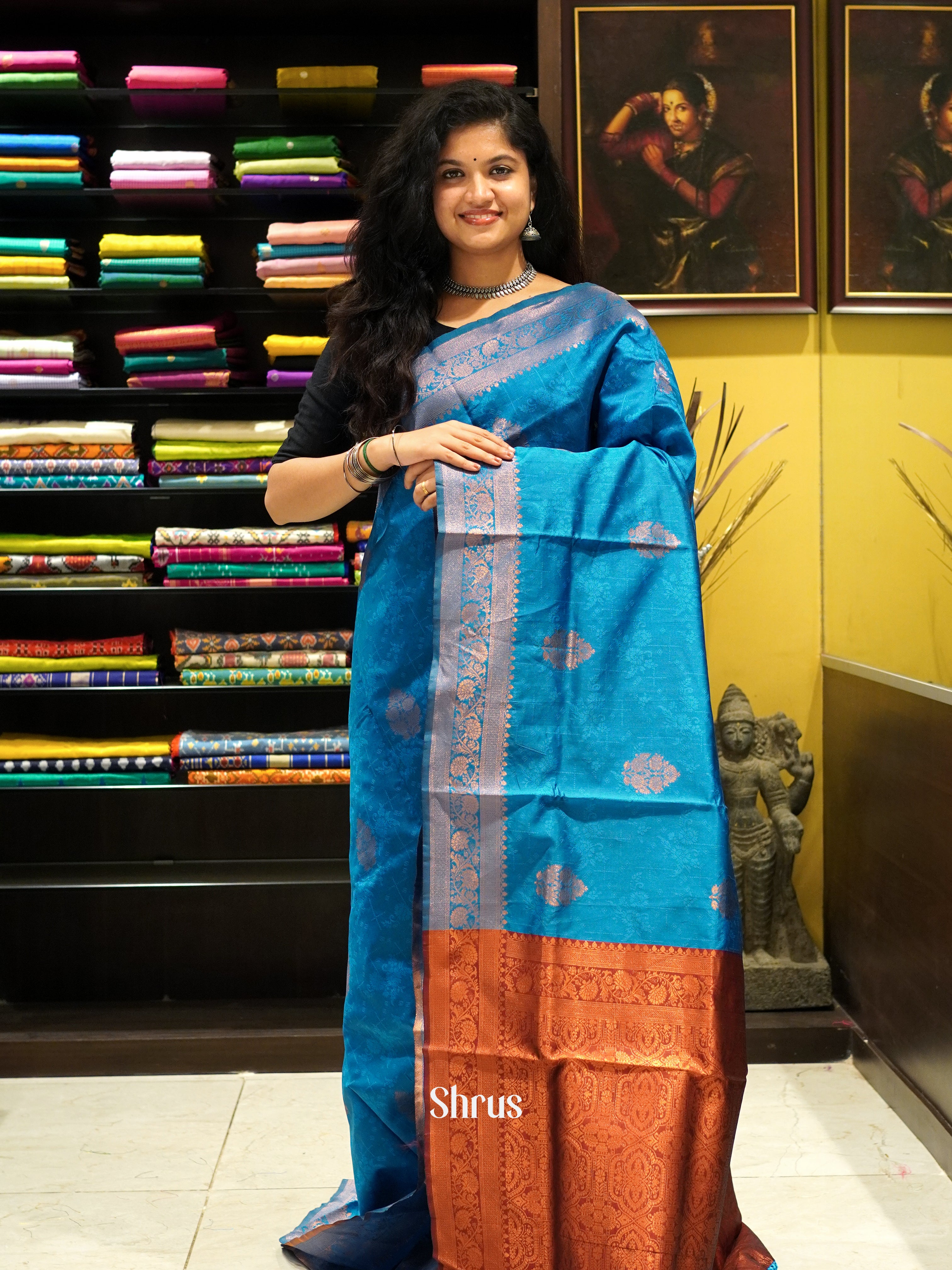 blue and araku maroon- Semi Soft Silk Saree