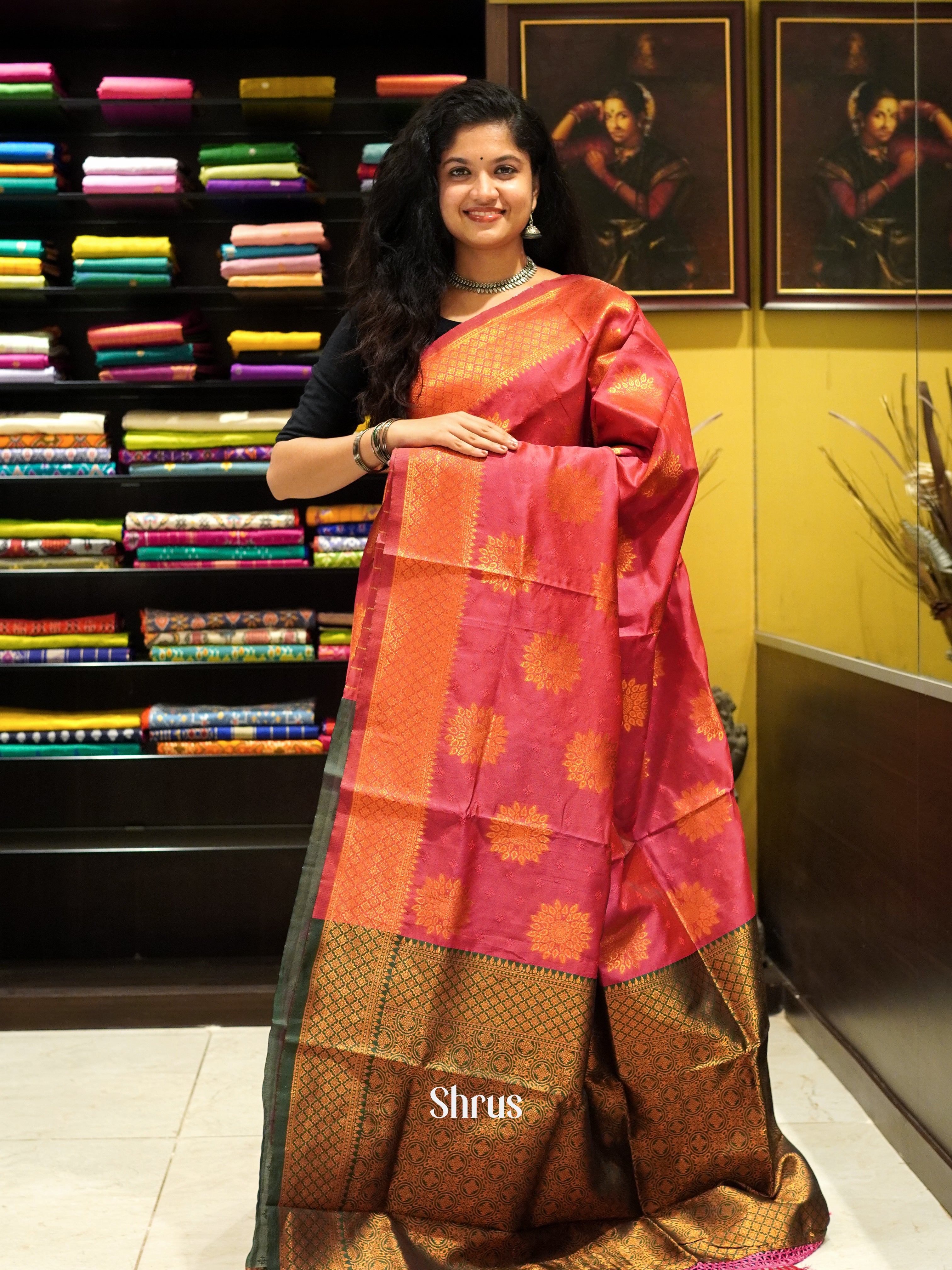 Pink and Green - Semi Softsilk Saree