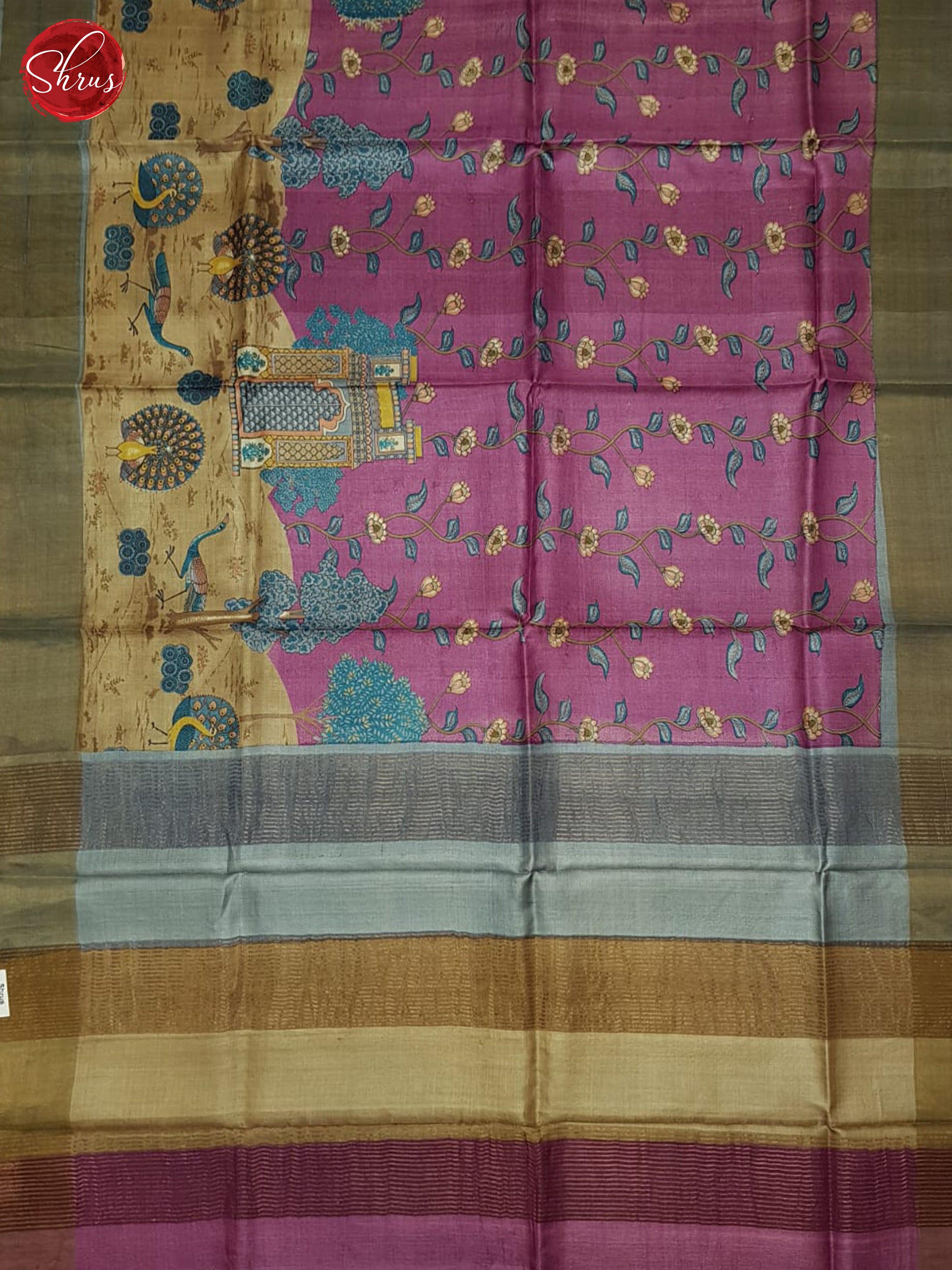 Majenta Pink & Grey- Tussar Saree - Shop on ShrusEternity.com