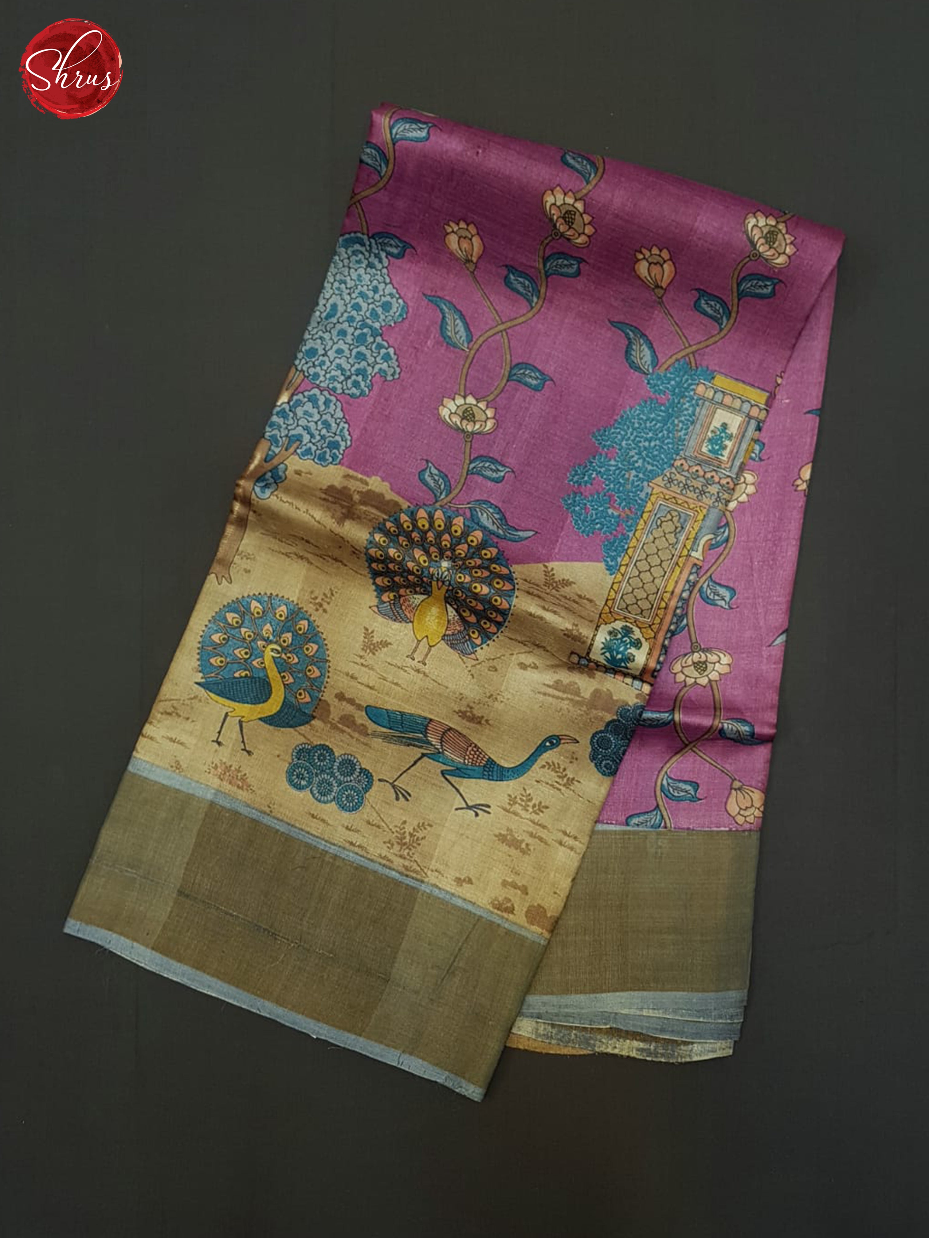 Majenta Pink & Grey- Tussar Saree - Shop on ShrusEternity.com