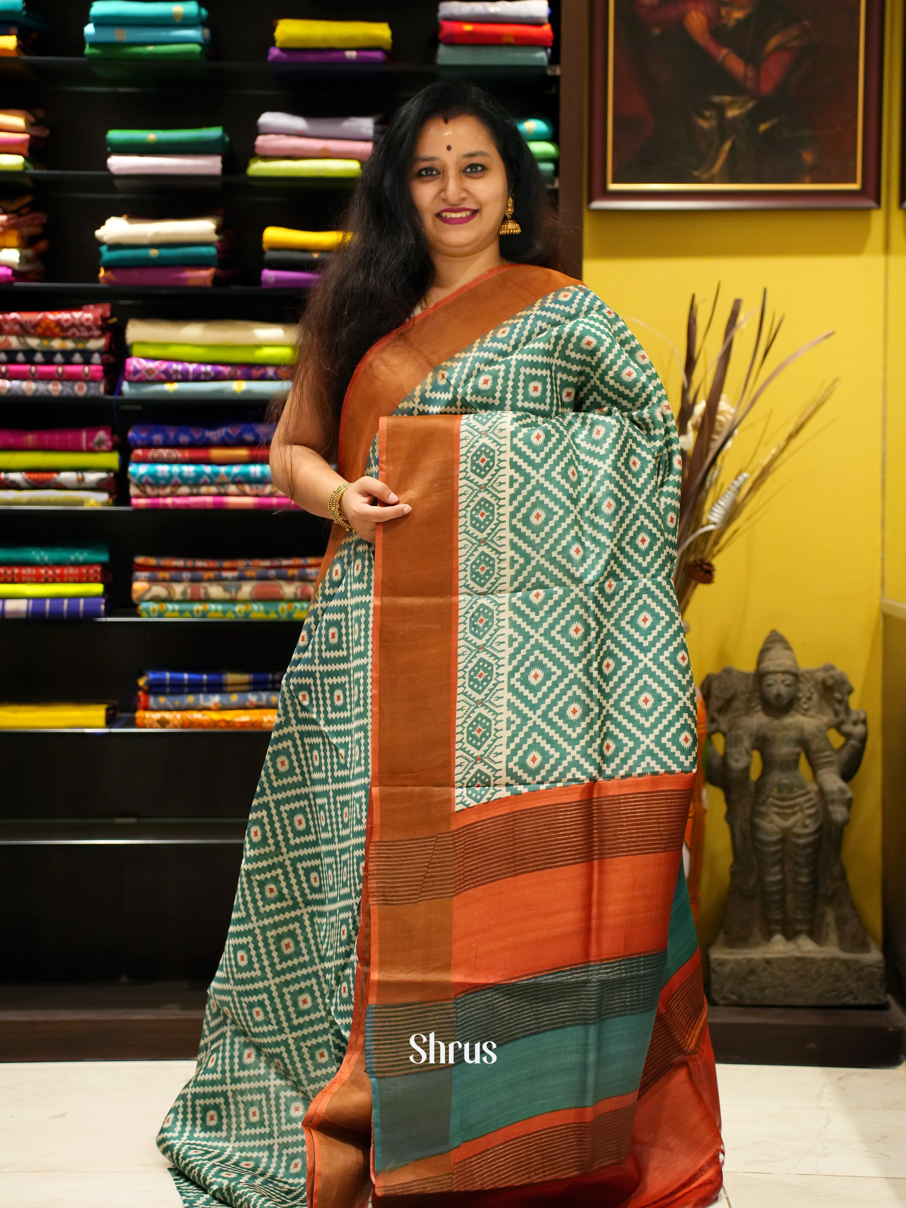 Green And Brick- Tussar Saree