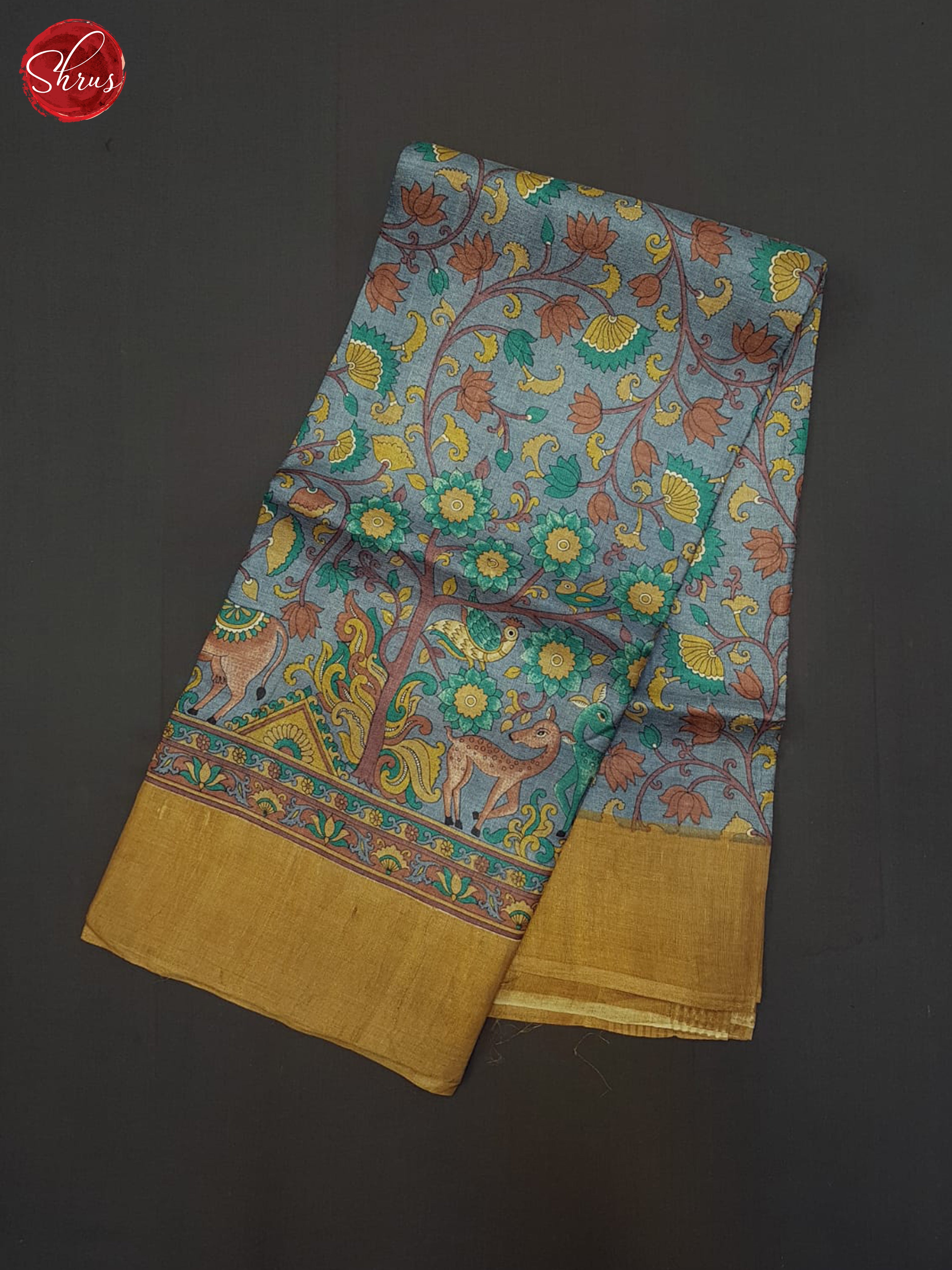 Bluish Grey & Brown- Tussar Saree - Shop on ShrusEternity.com