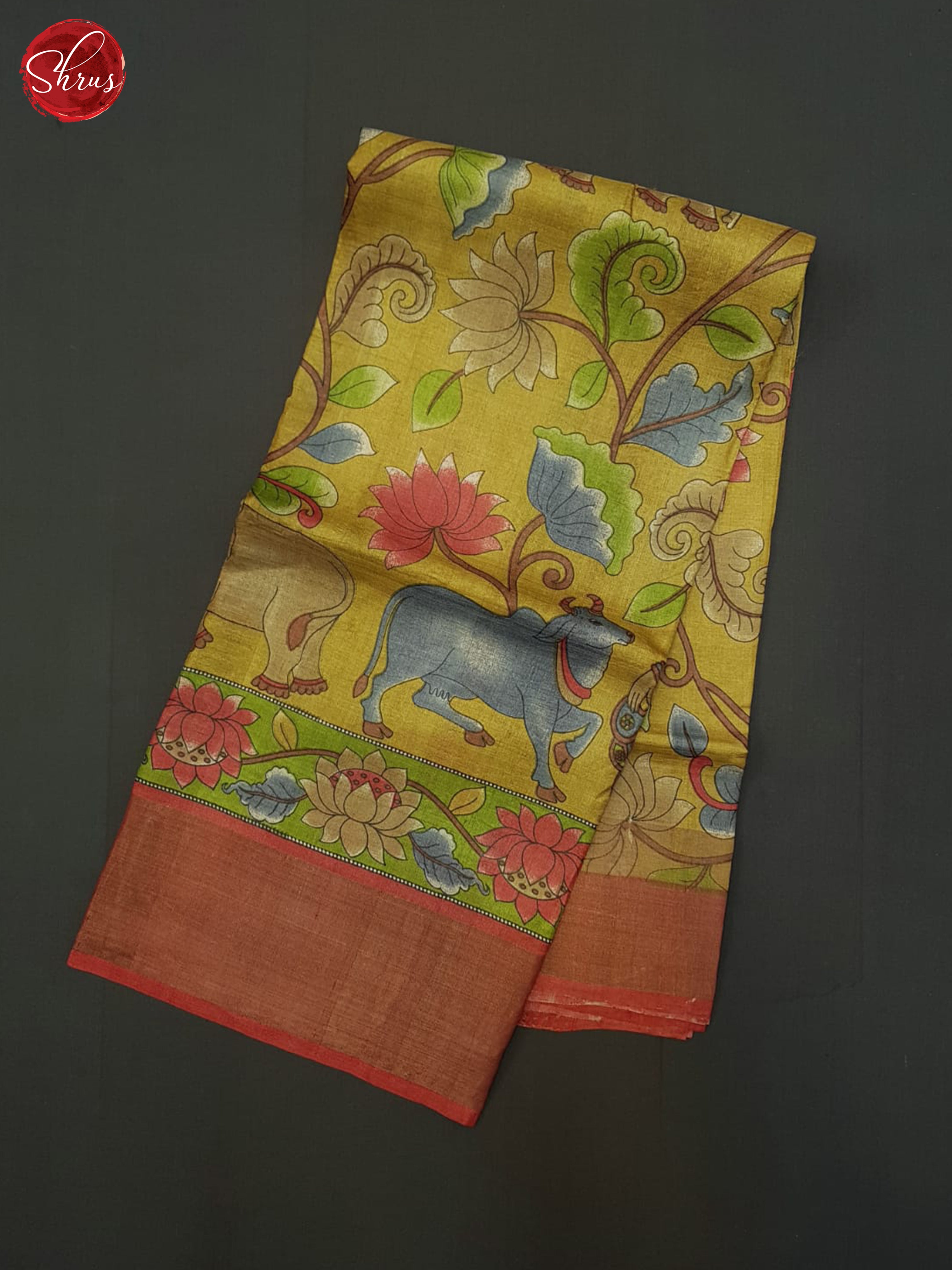 Mustard & Red - Tussar Saree - Shop on ShrusEternity.com