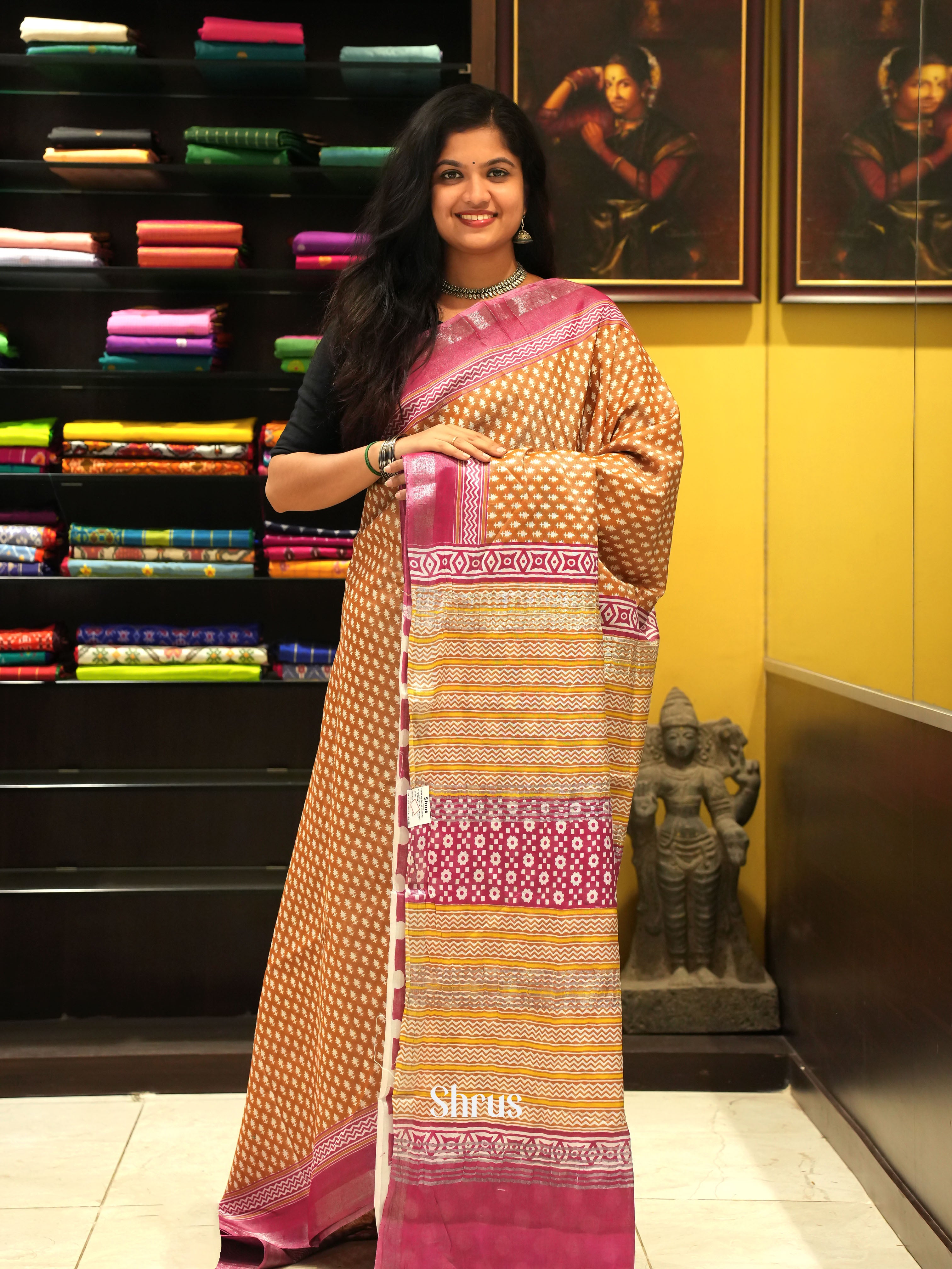 Brown & Red -Jaipur cotton Saree