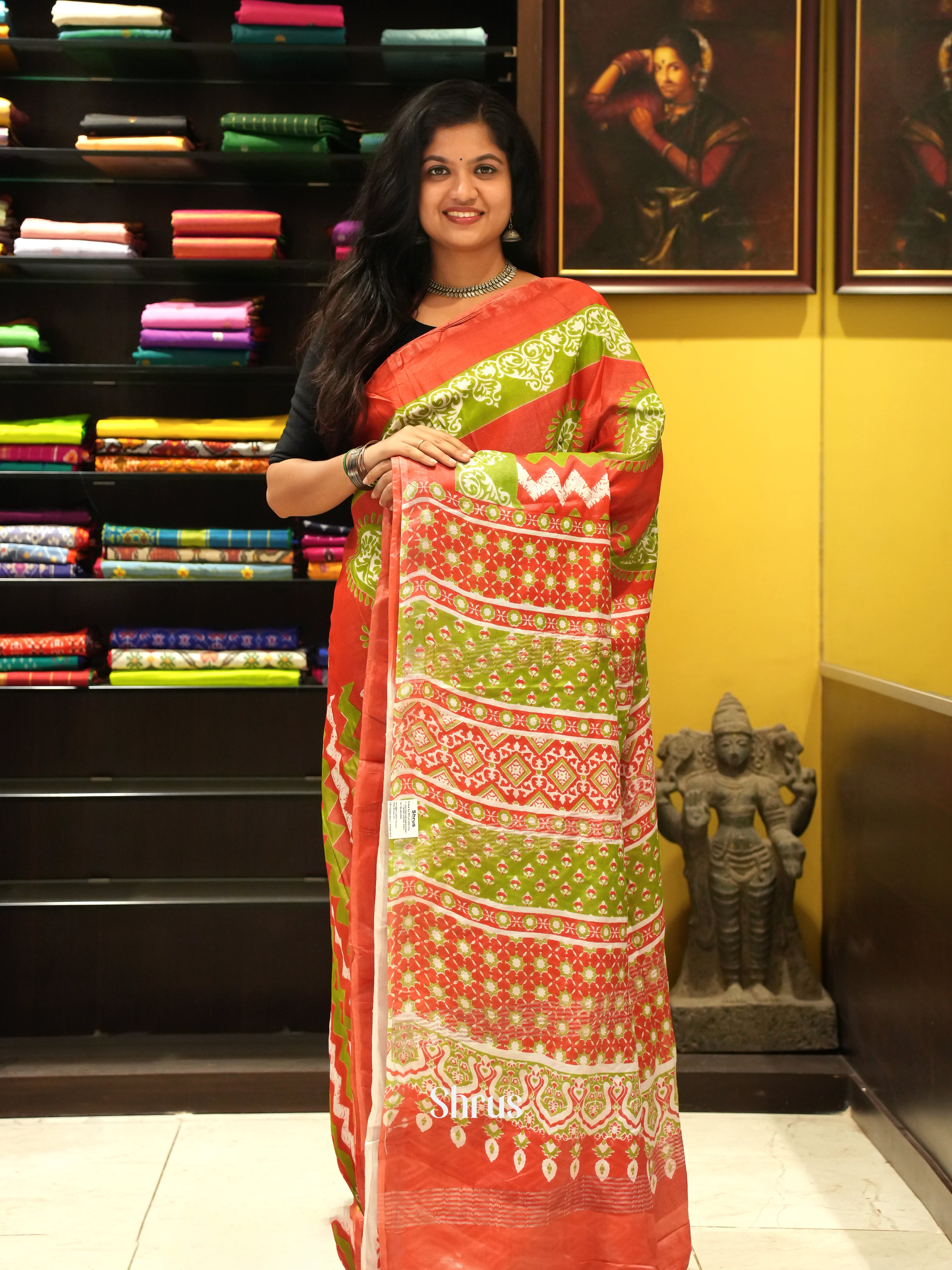 Red & Green - Jaipur cotton saree