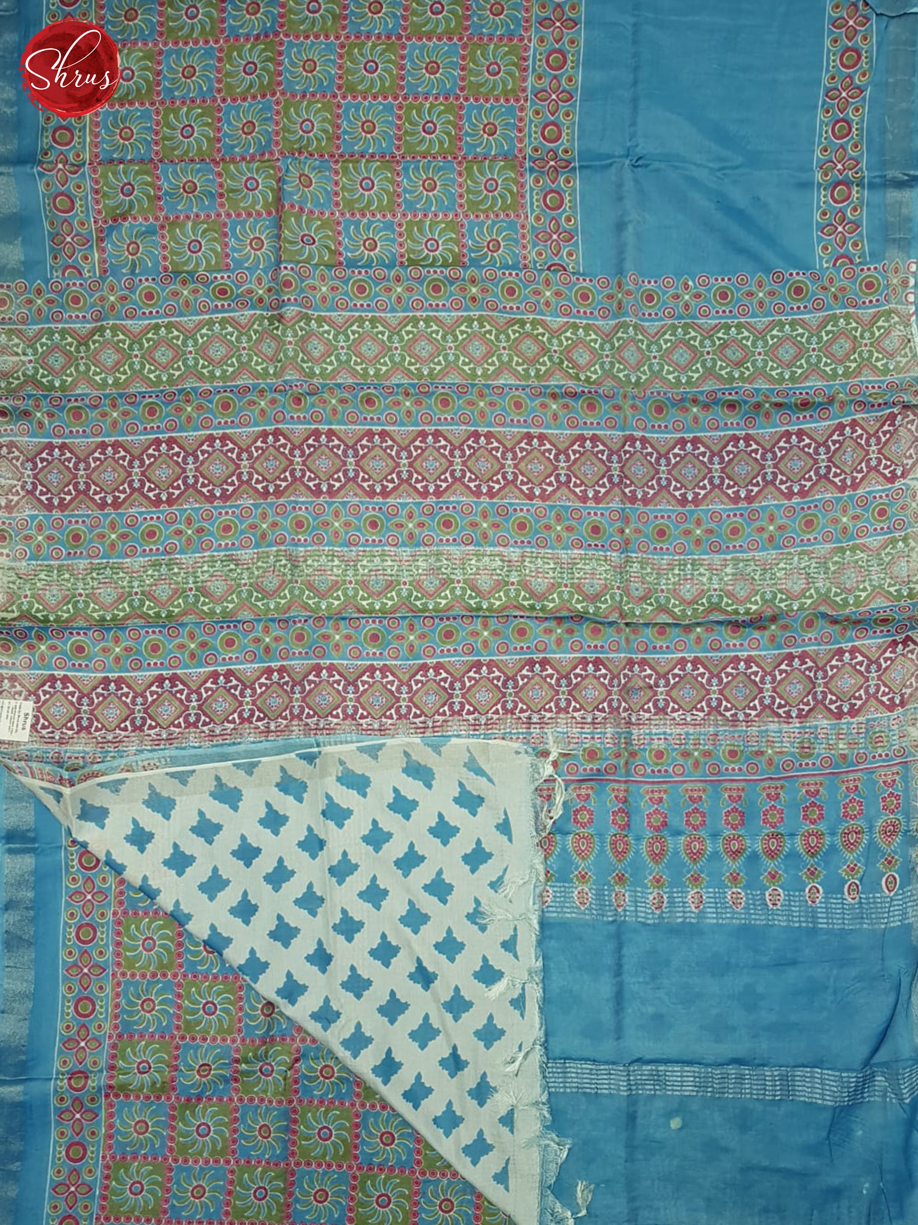Blue and Cream - Jaipur cotton Saree - Shop on ShrusEternity.com