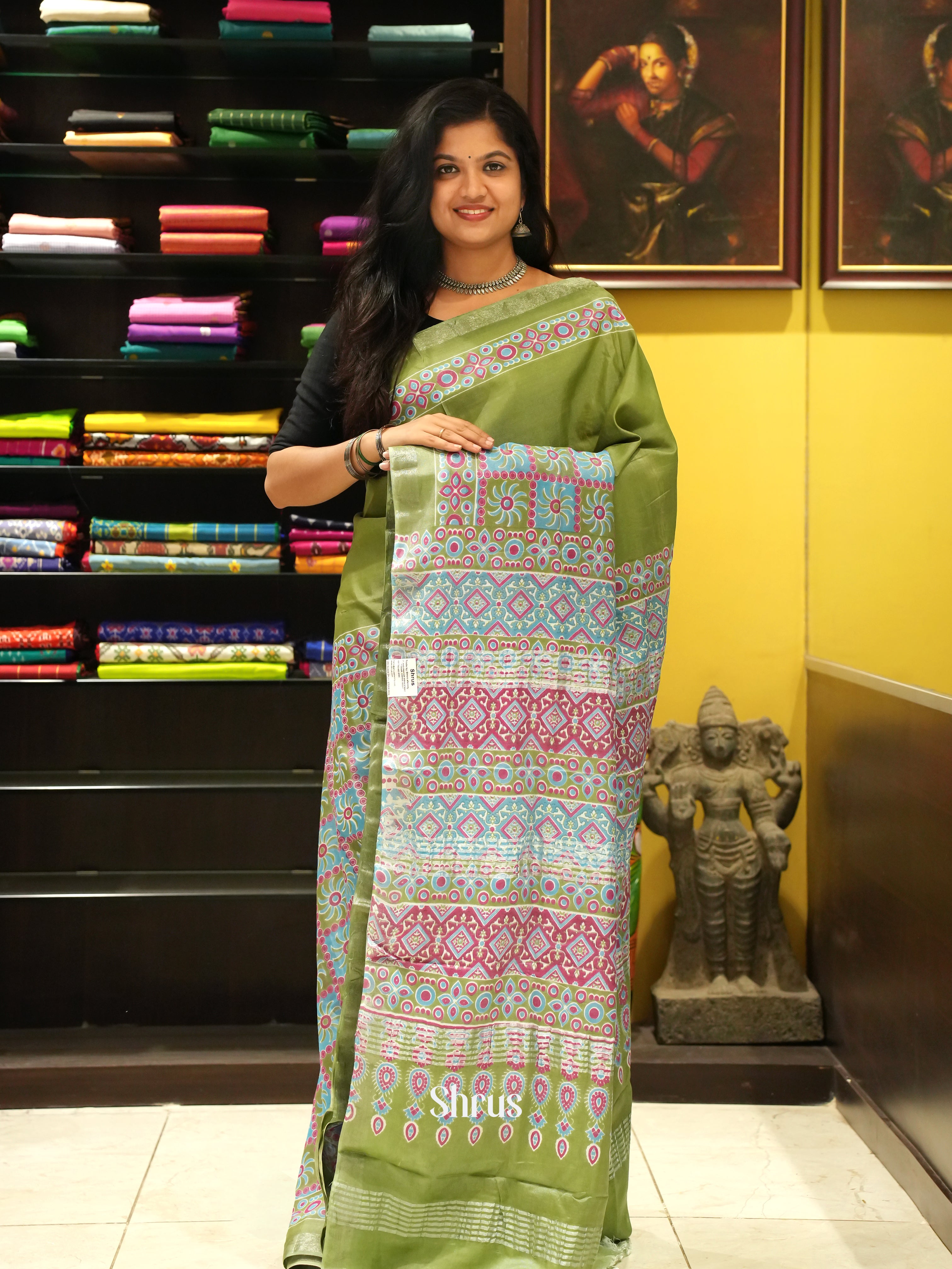 Blue and Green- Jaipur cotton Saree