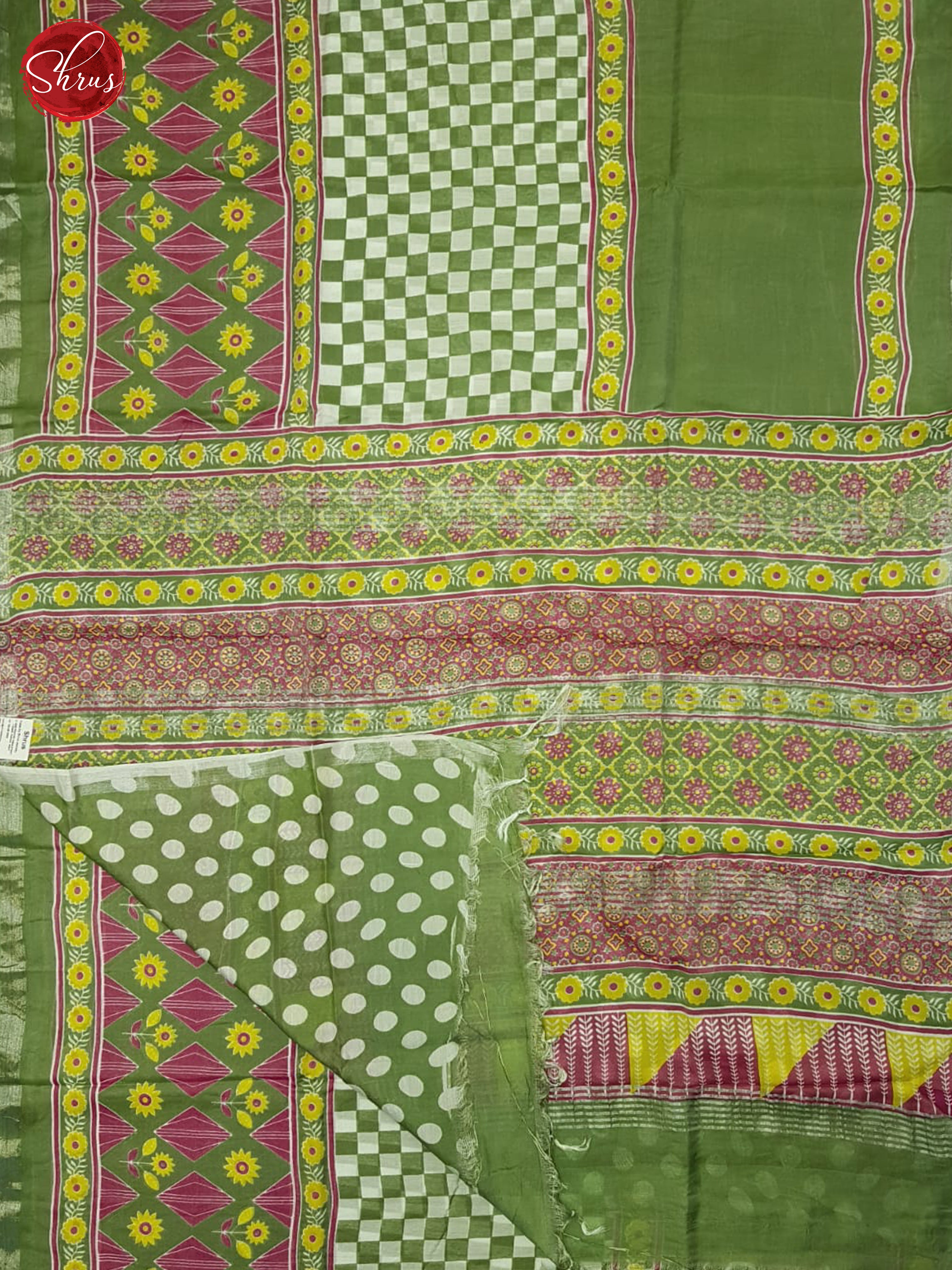 Green and Cream- Jaipur cotton Saree - Shop on ShrusEternity.com