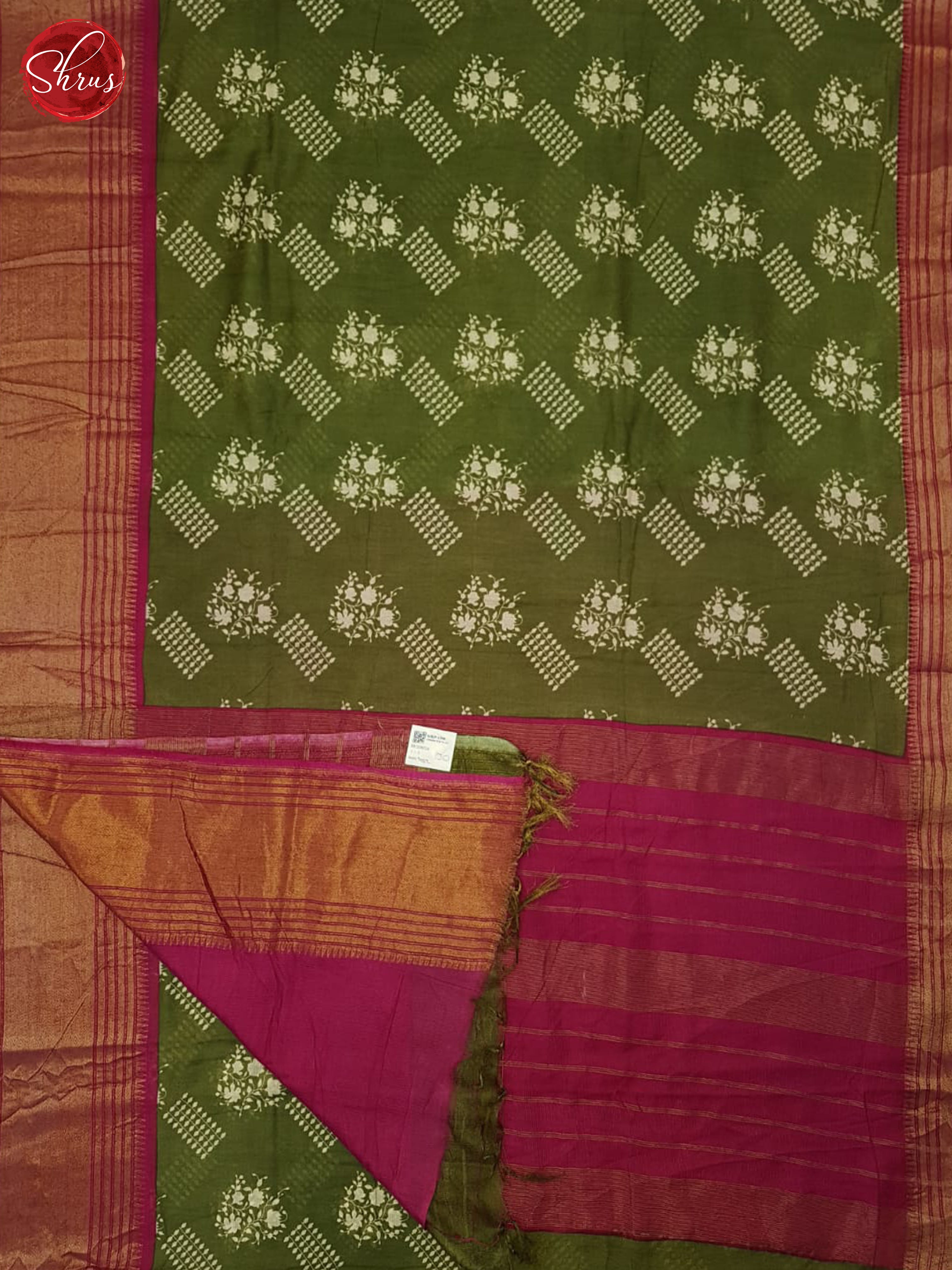 Green &  Pink  - Semi Tussar Saree - Shop on ShrusEternity.com