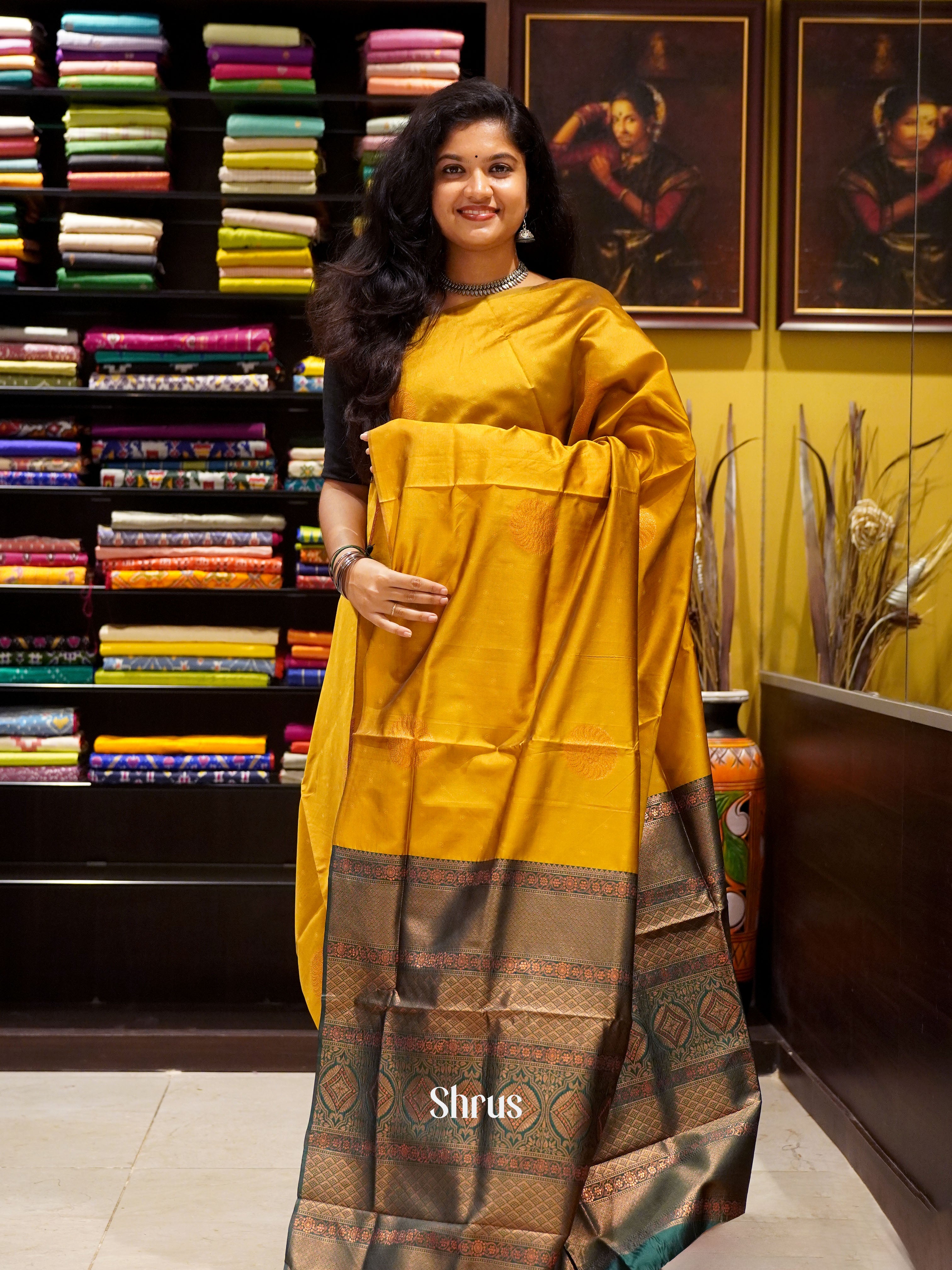 Mustard & Green- Semi Softsilk Saree